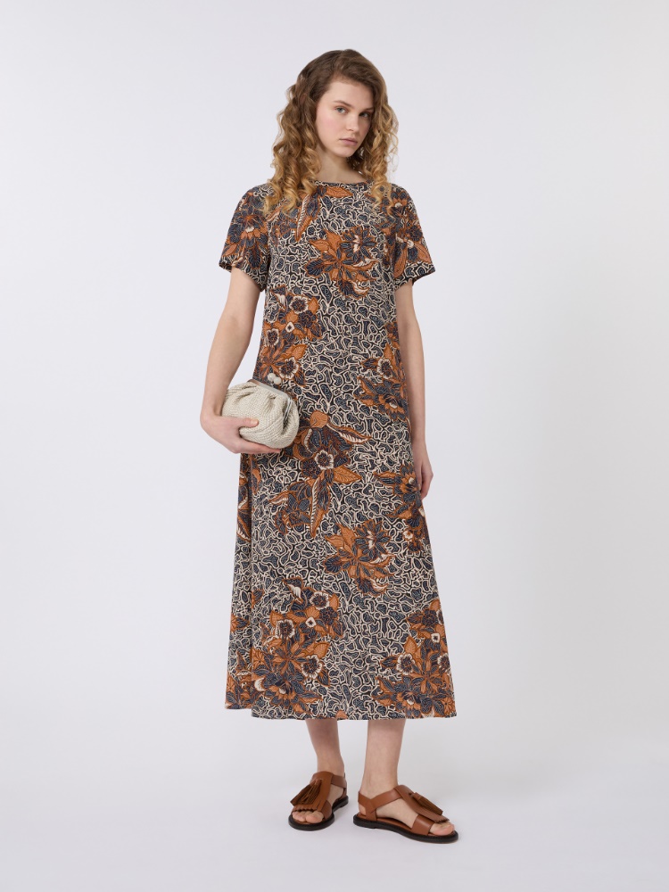 Printed silk crêpe de Chine dress - NAVY - Weekend