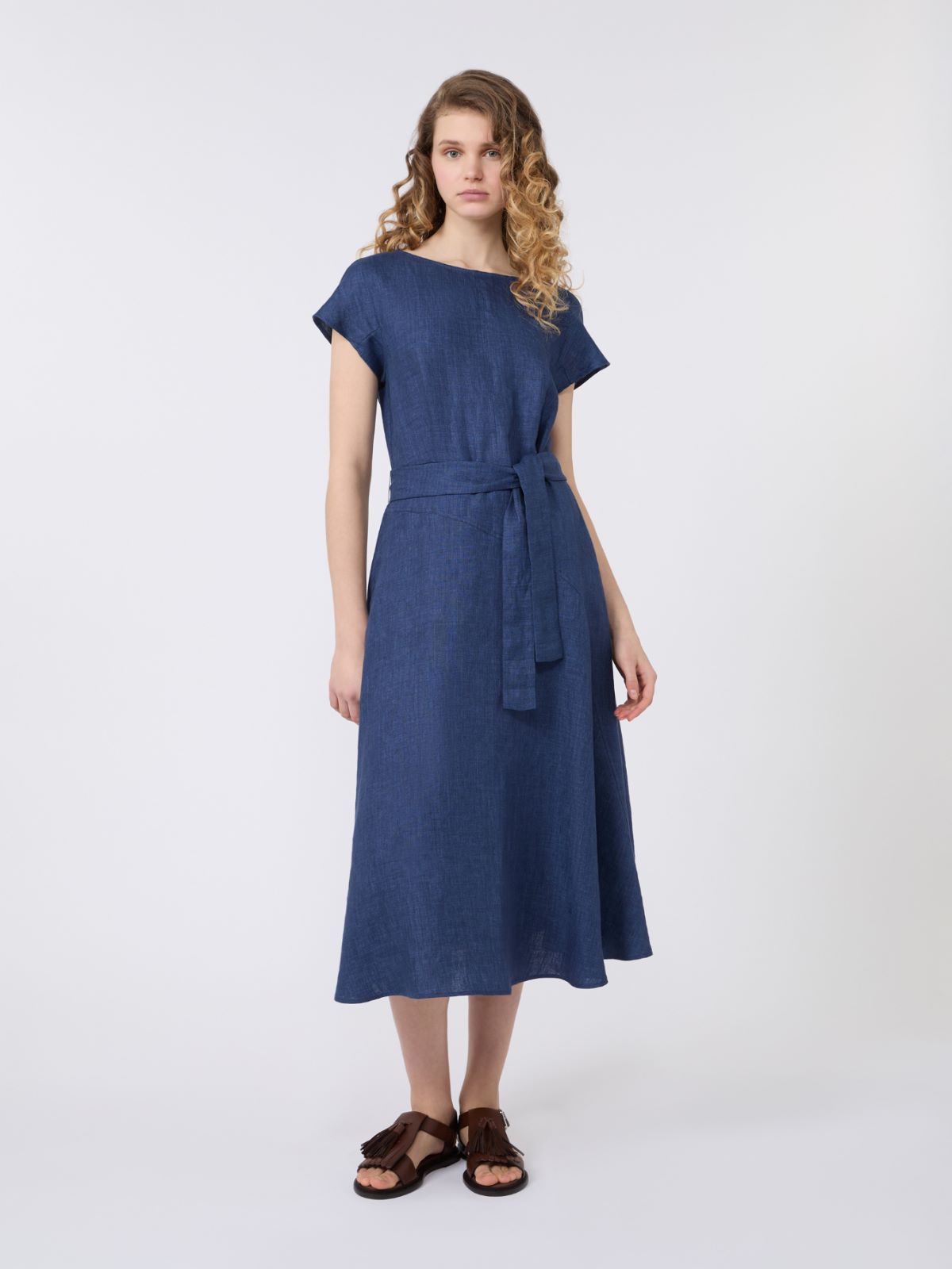 Linen canvas midi dress - NAVY - Weekend - 2