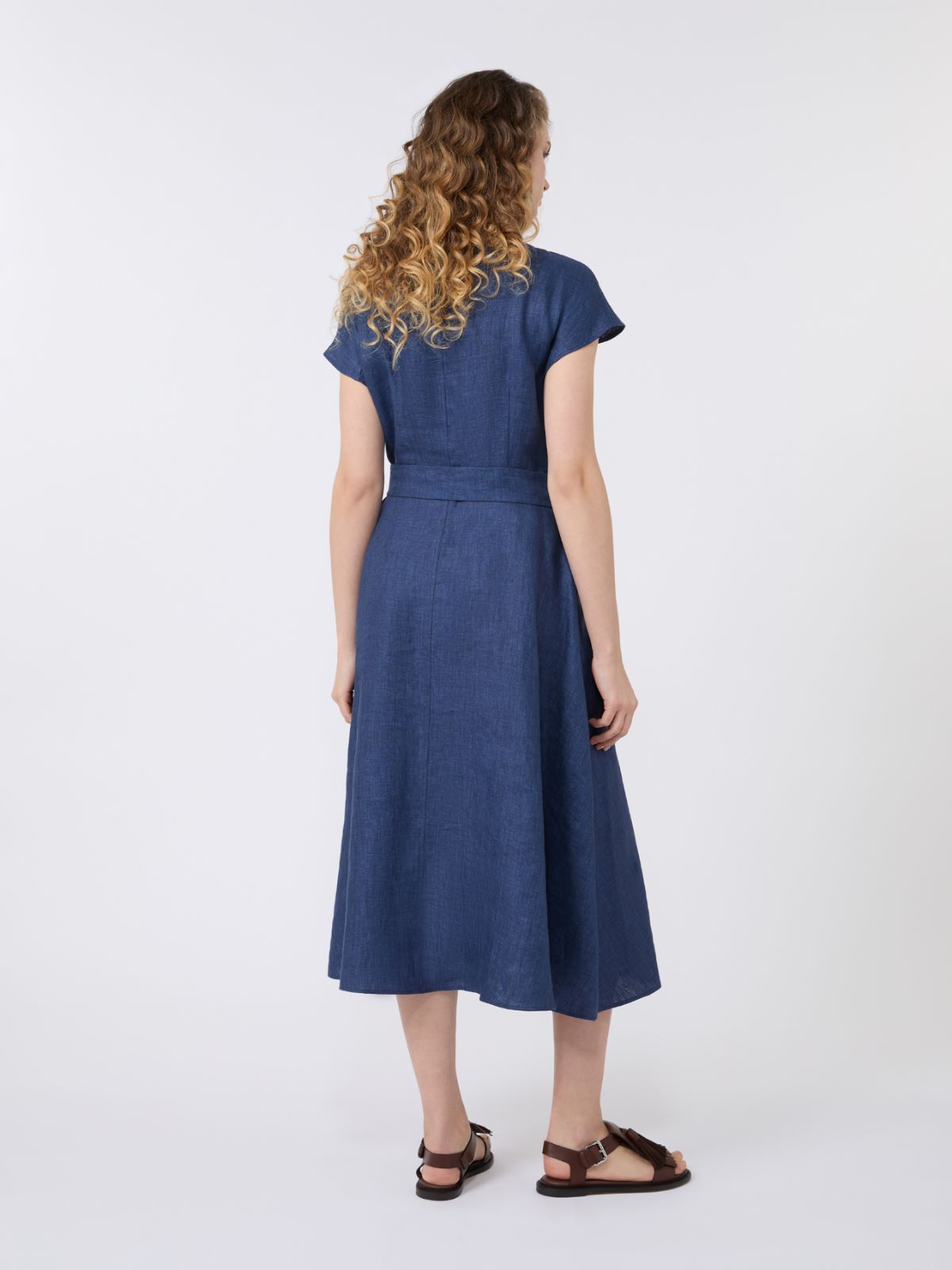 Linen canvas midi dress - NAVY - Weekend - 3