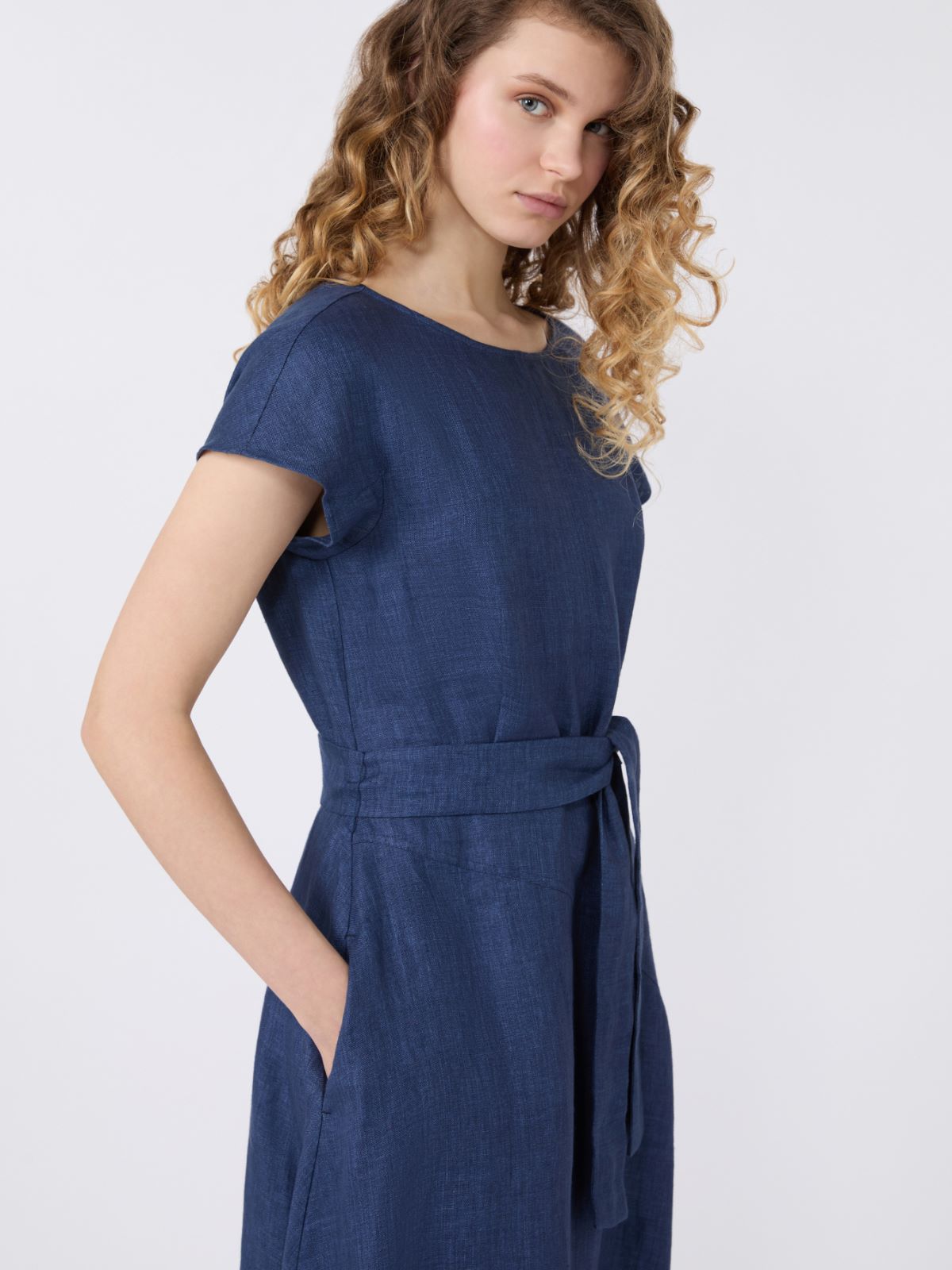 Linen canvas midi dress - NAVY - Weekend - 4
