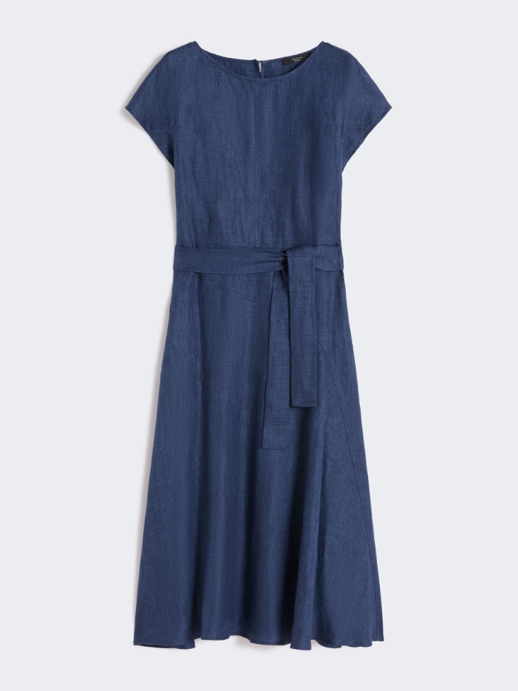 Linen canvas midi dress - NAVY - Weekend - 2