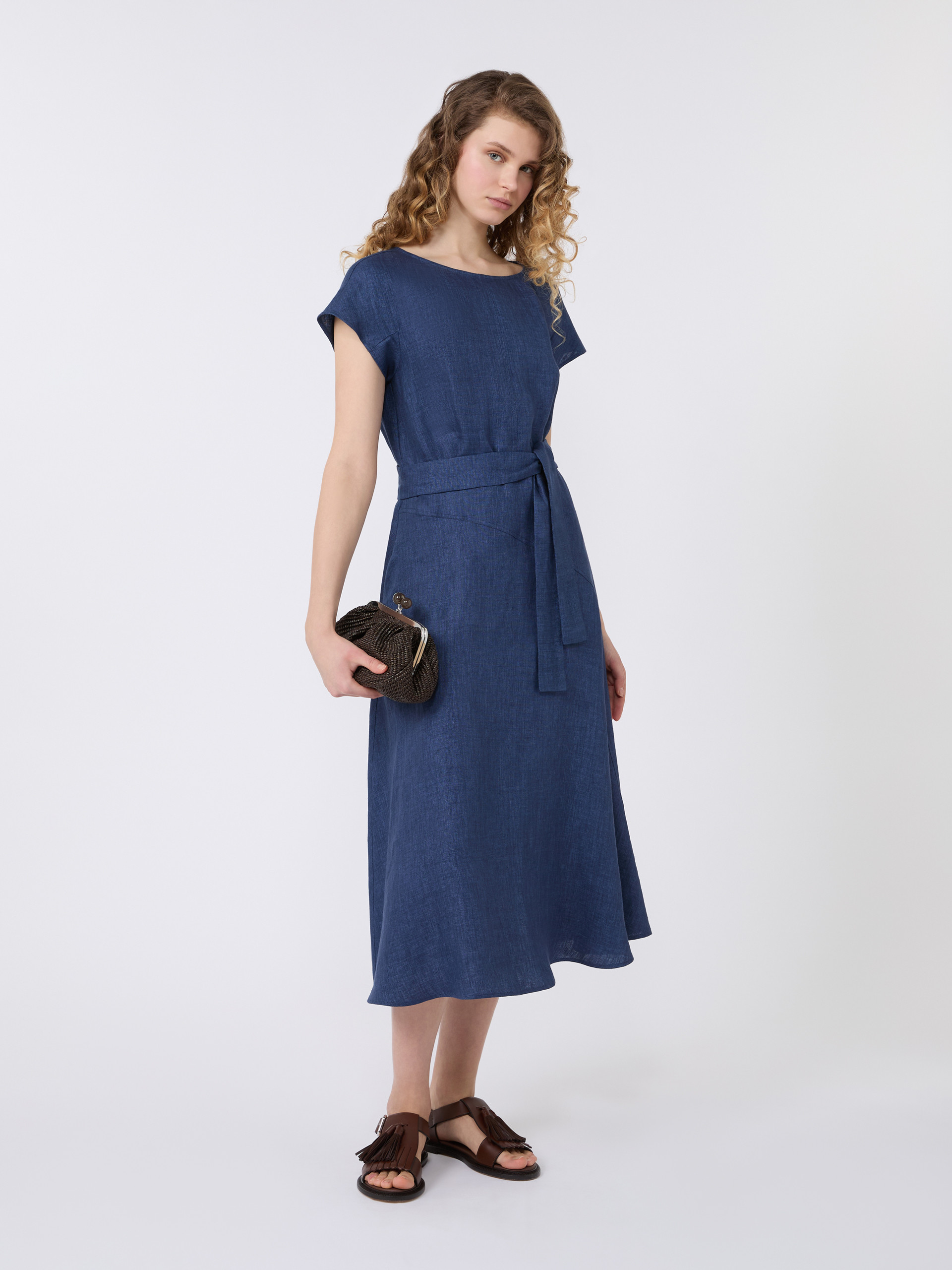Linen canvas midi dress - NAVY - Weekend Max Mara