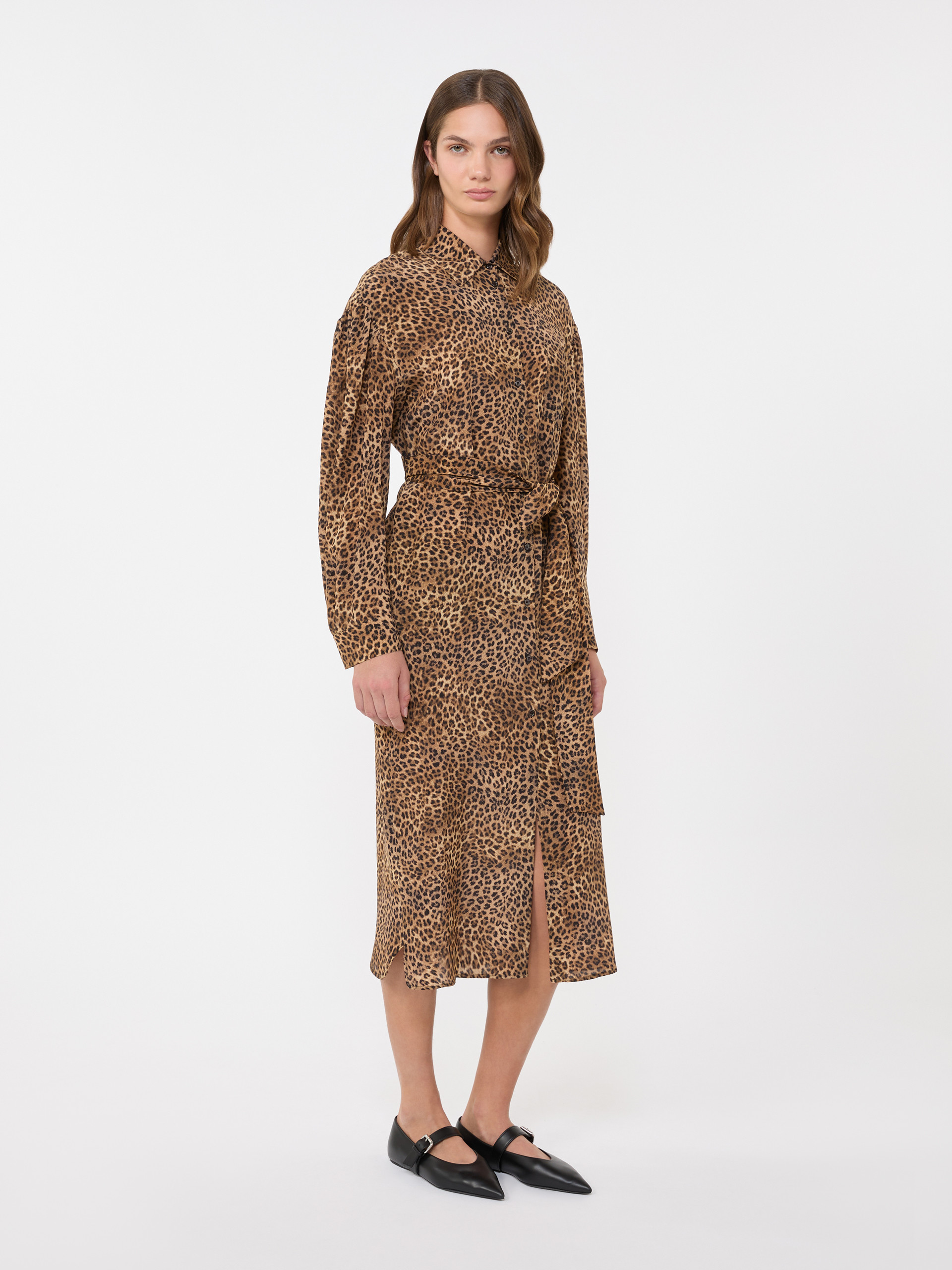 Printed silk crêpe de Chine shirt dress - CAMEL - Weekend Max Mara - 2