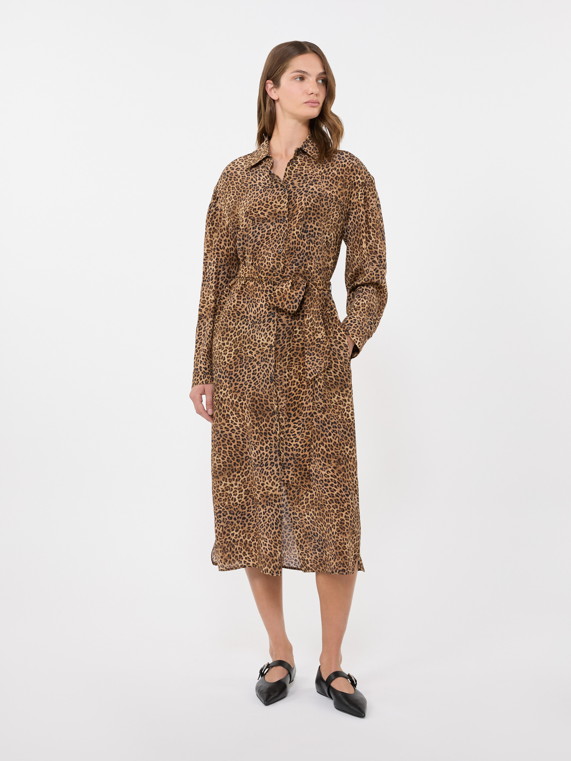 Printed silk crêpe de Chine shirt dress - CAMEL - Weekend Max Mara