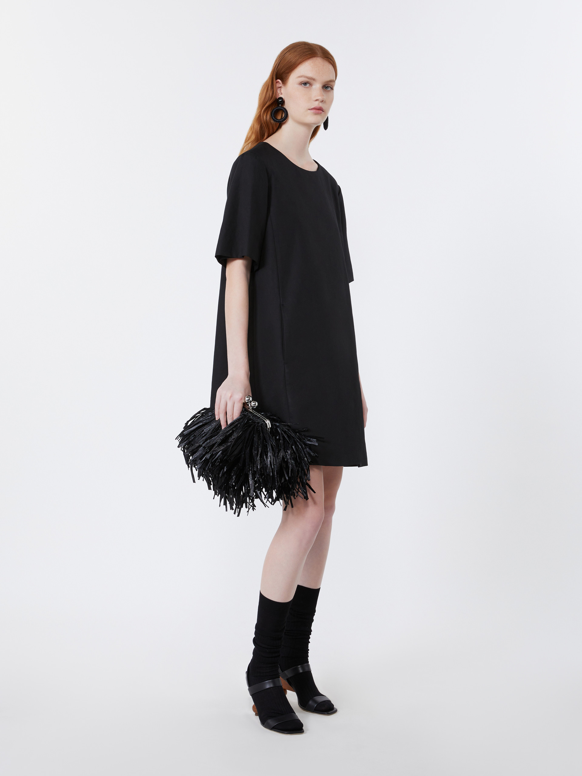 Cotton and linen canvas short dress - BLACK - Weekend Max Mara