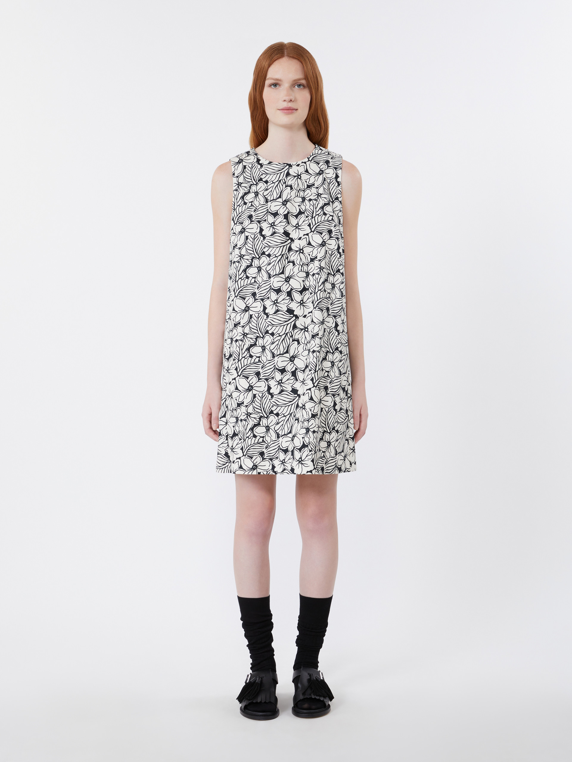 Printed cotton basketweave A-line dress - BLACK - Weekend Max Mara - 2