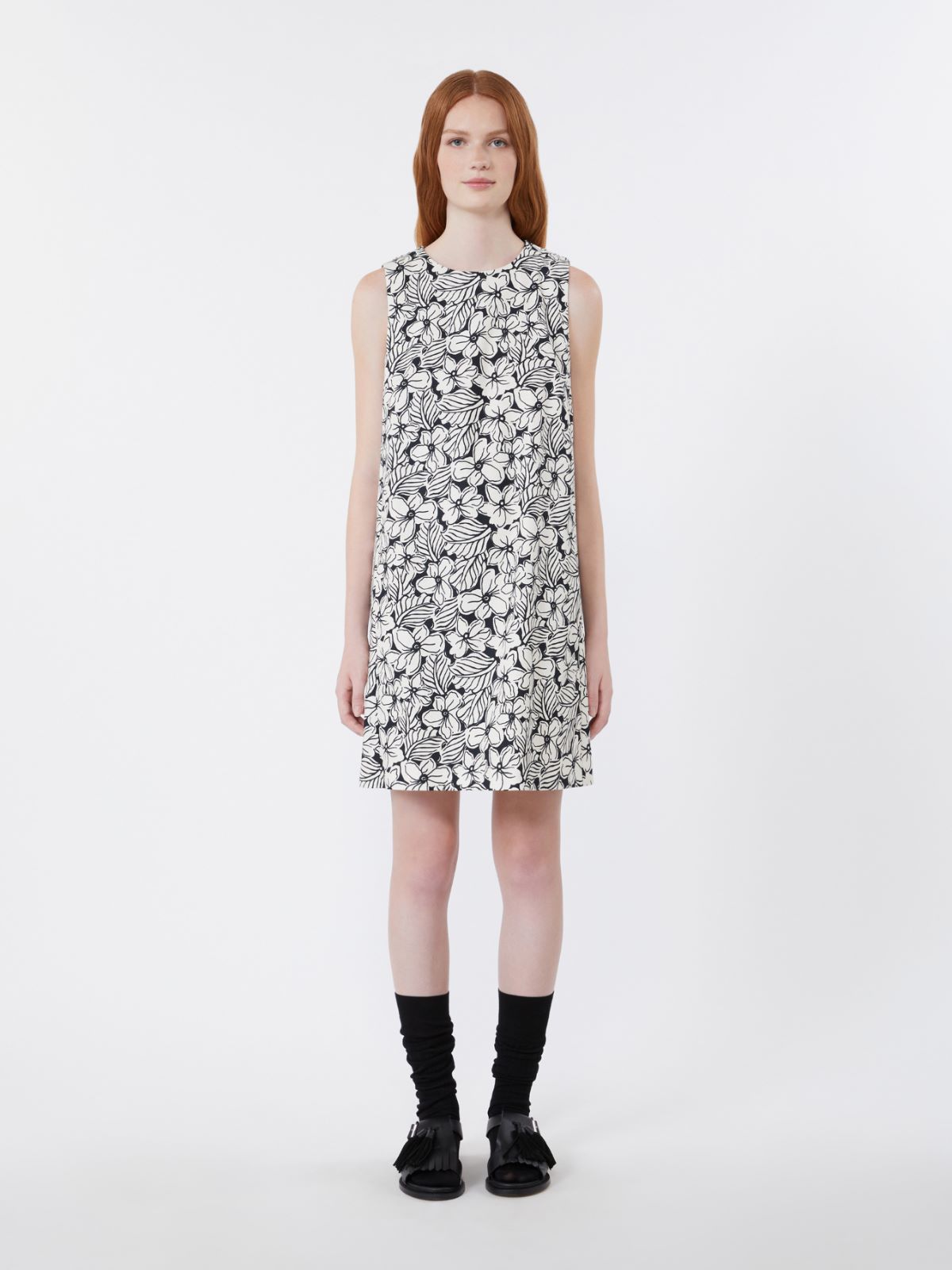 Printed cotton basketweave A-line dress - BLACK - Weekend - 2