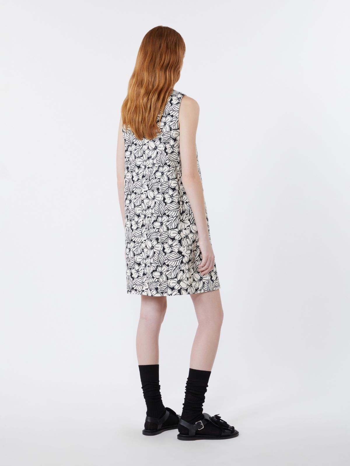 Printed cotton basketweave A-line dress - BLACK - Weekend - 3