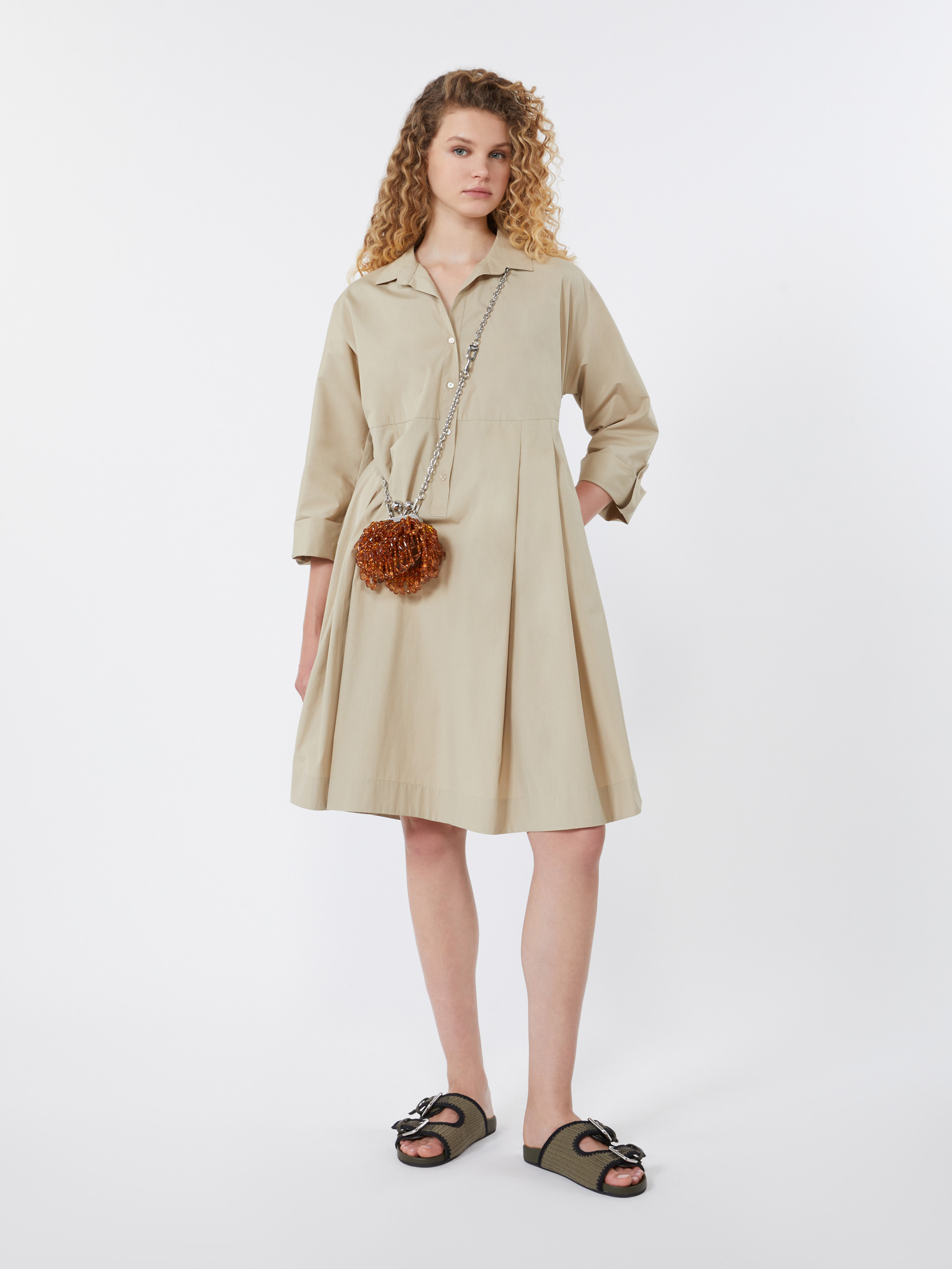 Flared cotton-poplin dress - SAND - Weekend Max Mara