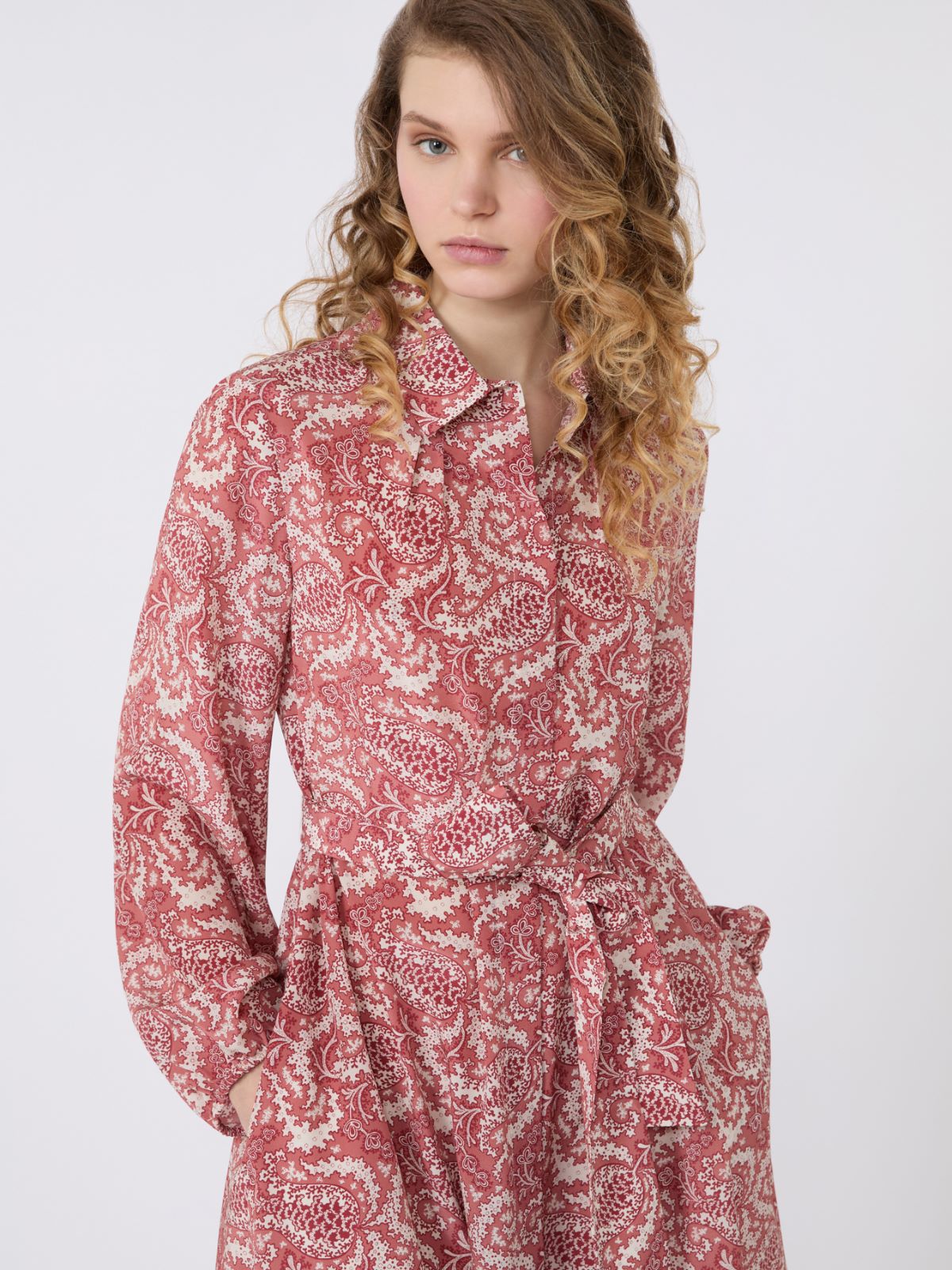 Printed silk shirt dress - CHERRY - Weekend - 4