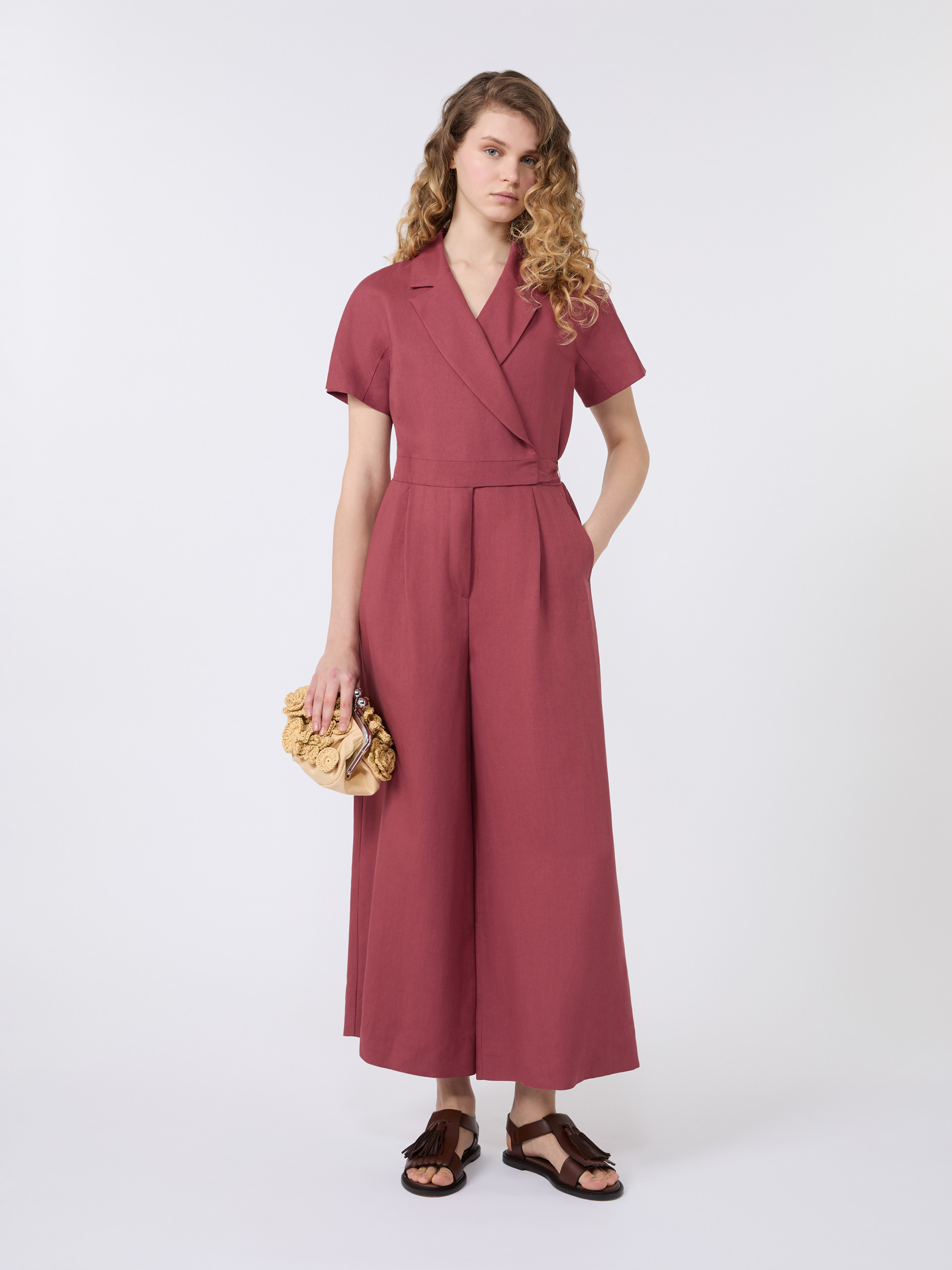 Viscose and linen batavia jumpsuit - CHERRY - Weekend Max Mara