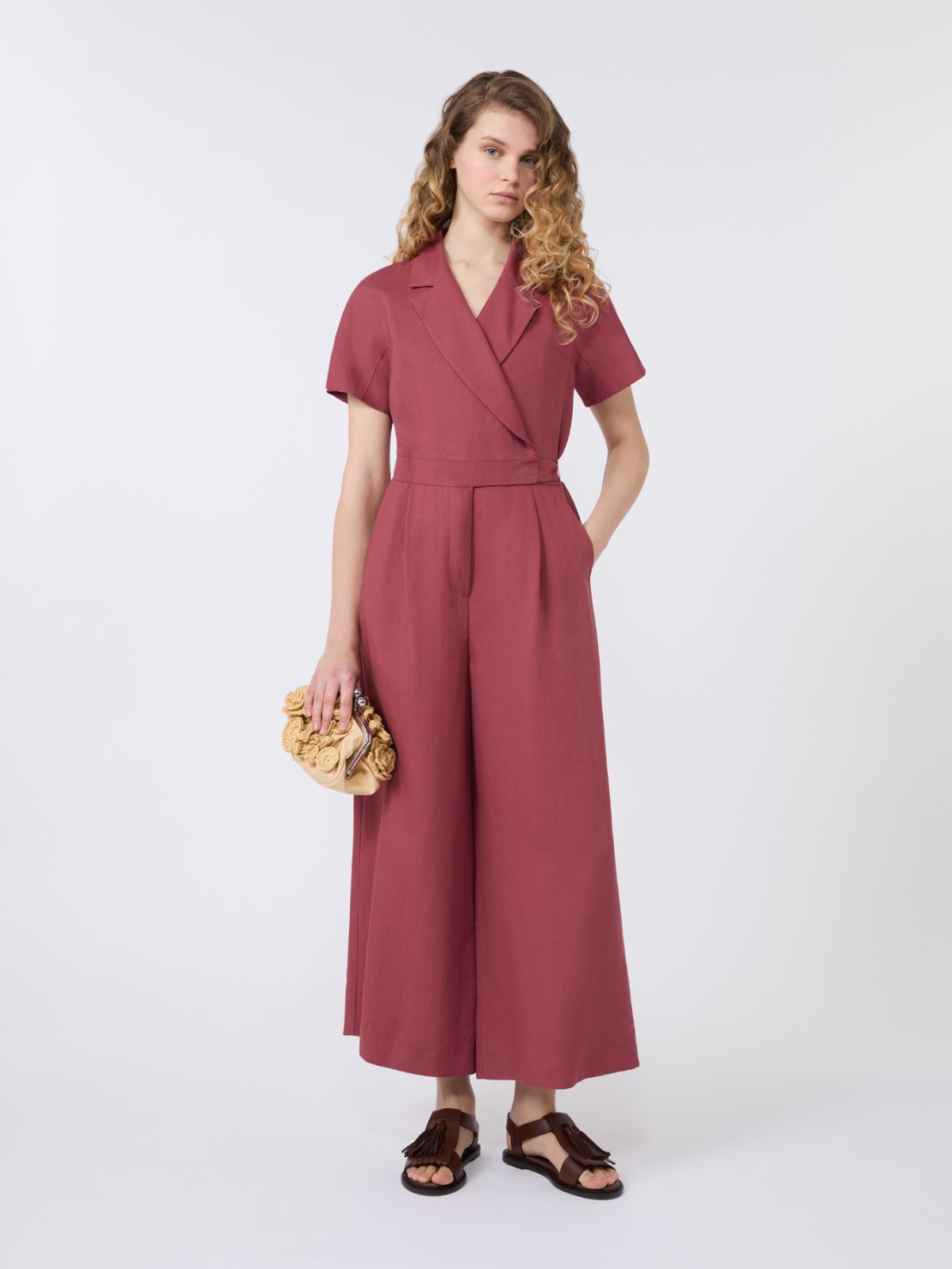 Viscose and linen batavia jumpsuit - CHERRY - Weekend