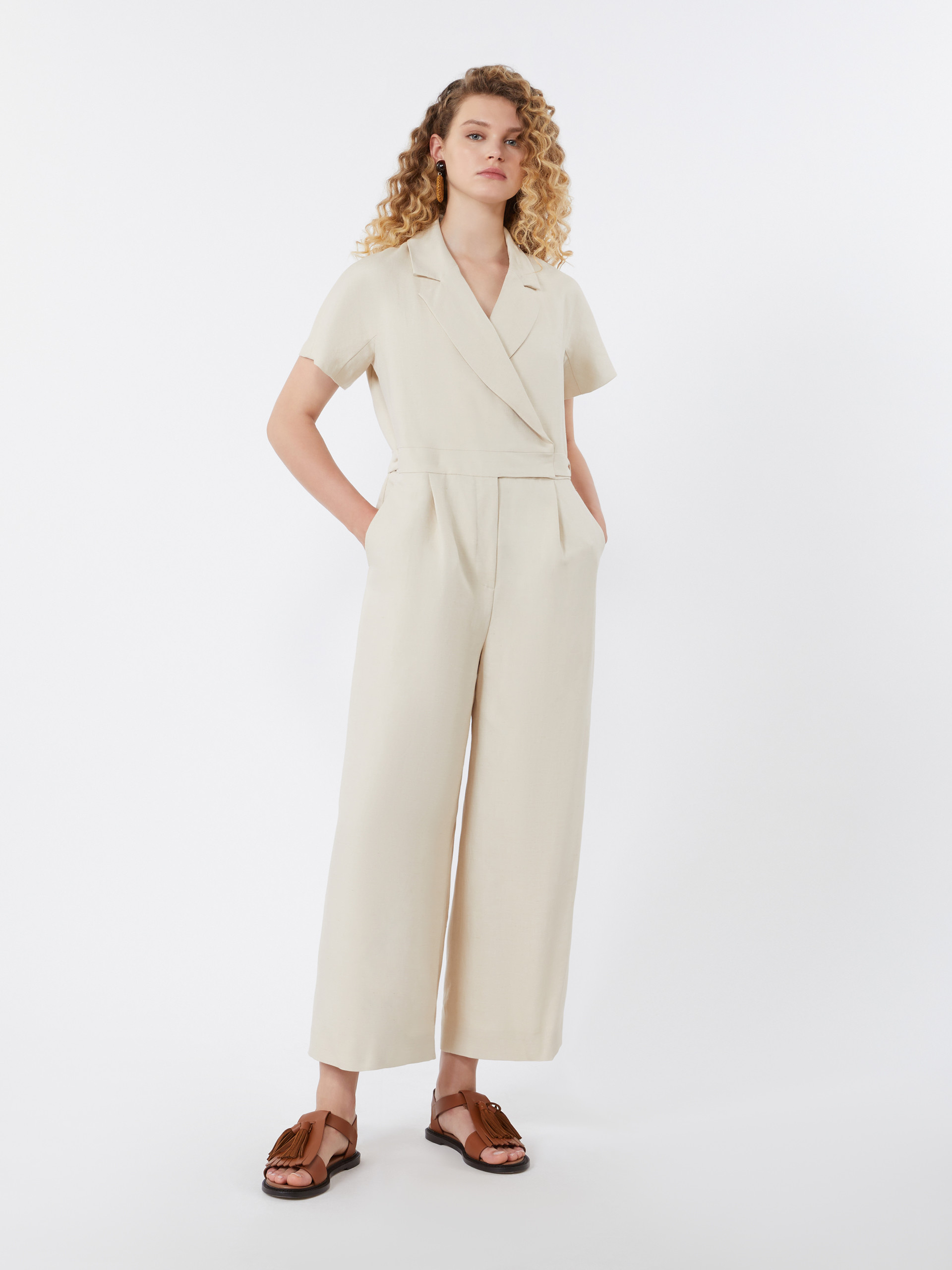 Viscose and linen batavia jumpsuit - BEIGE - Weekend Max Mara