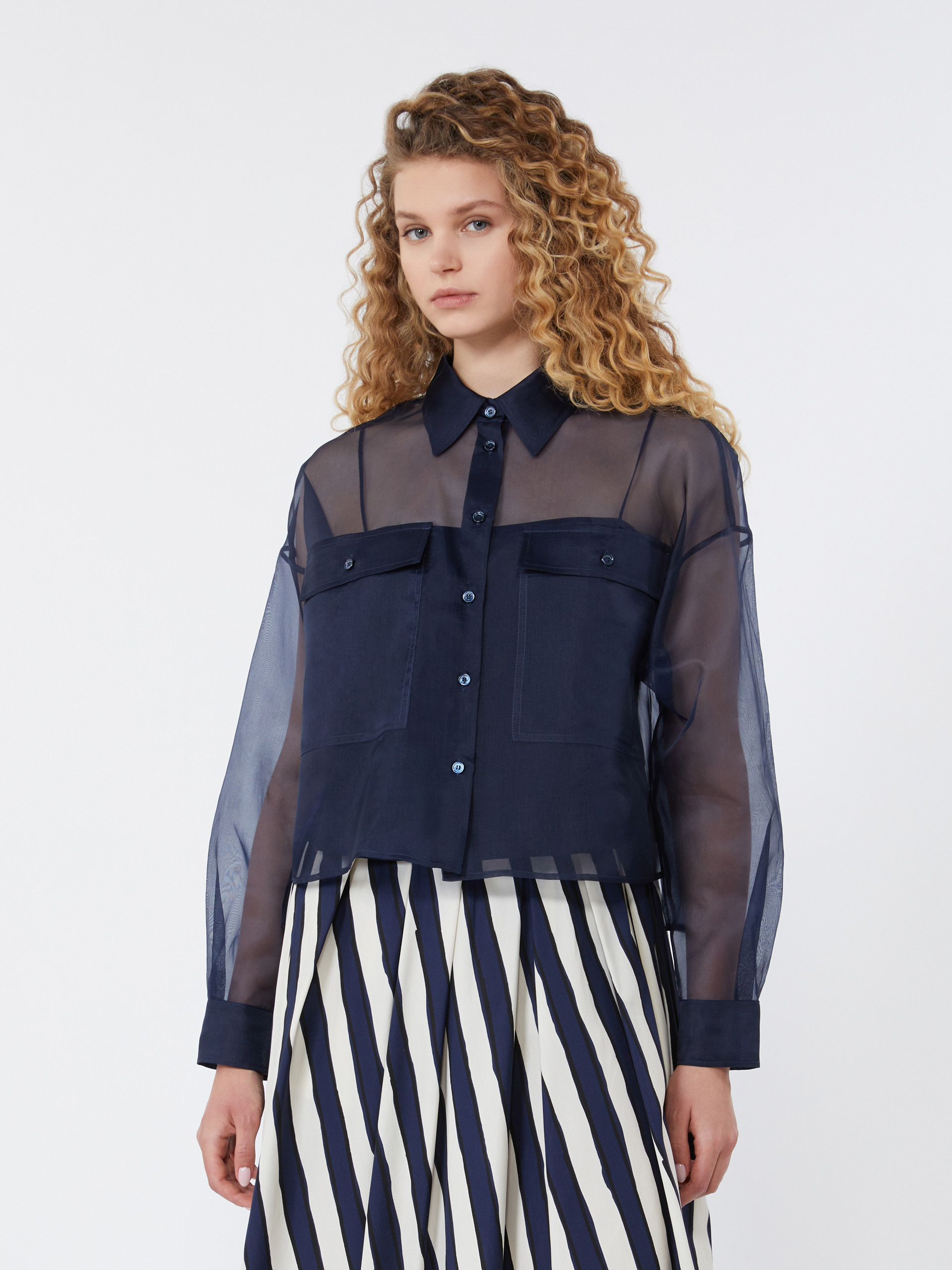 Silk organza shirt - NAVY - Weekend Max Mara - 2