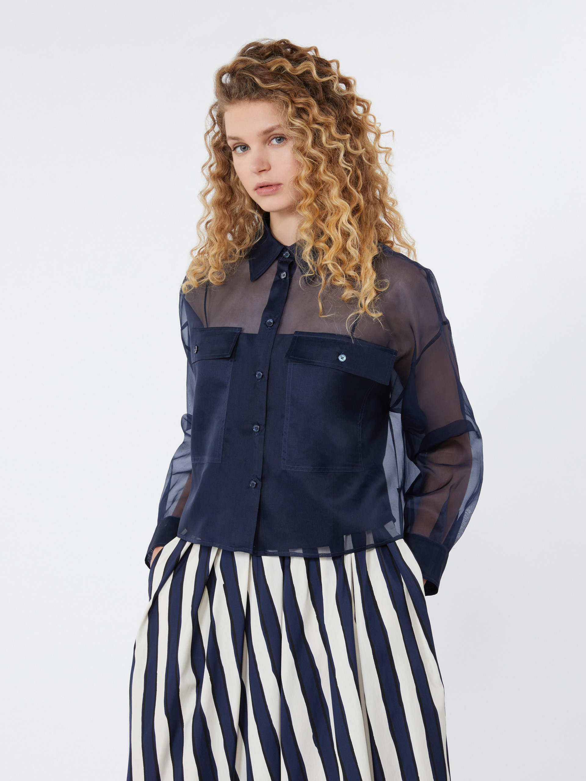 Silk organza shirt - NAVY - Weekend Max Mara - 4