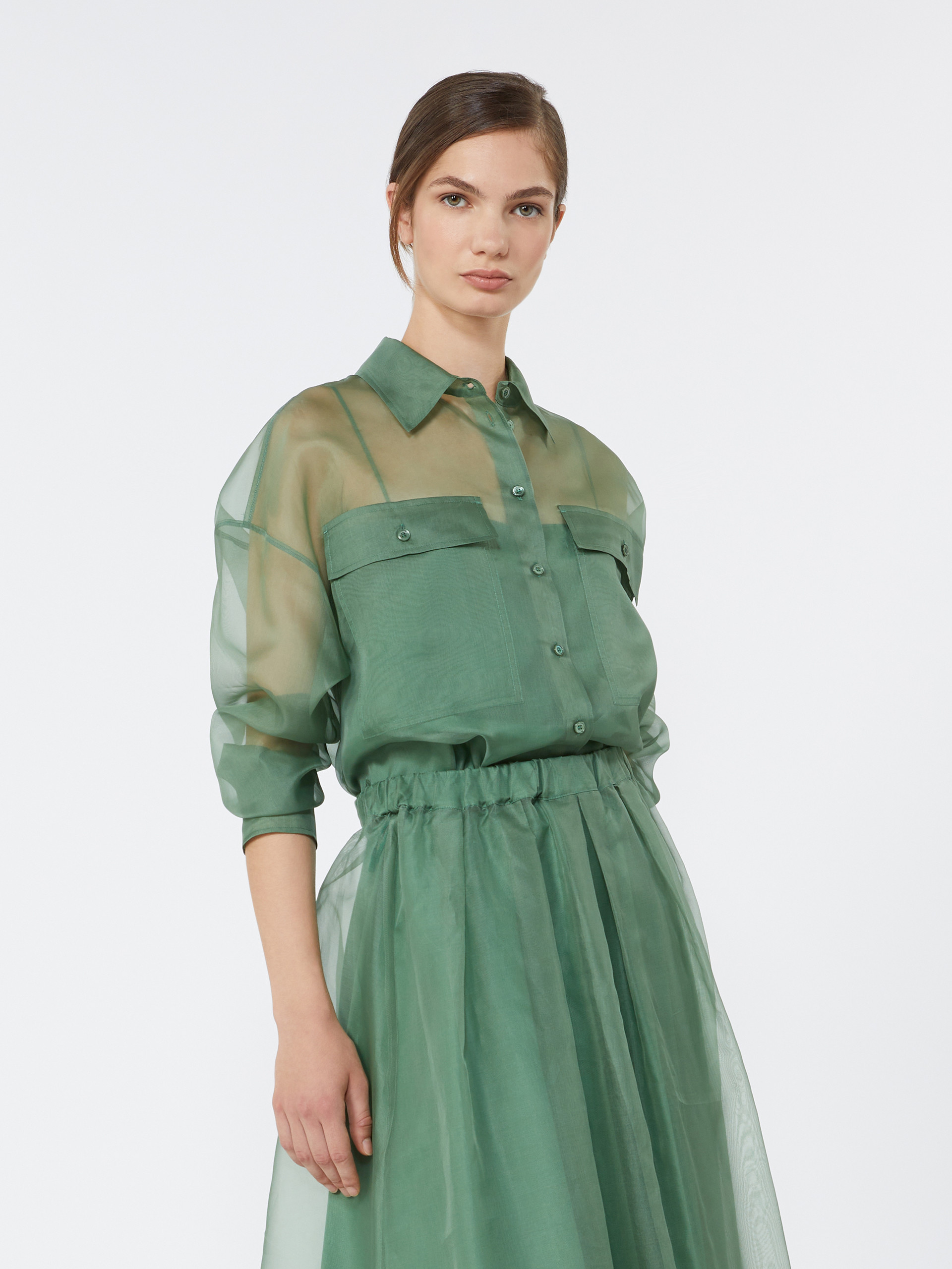 Silk organza shirt - GREEN - Weekend Max Mara - 4