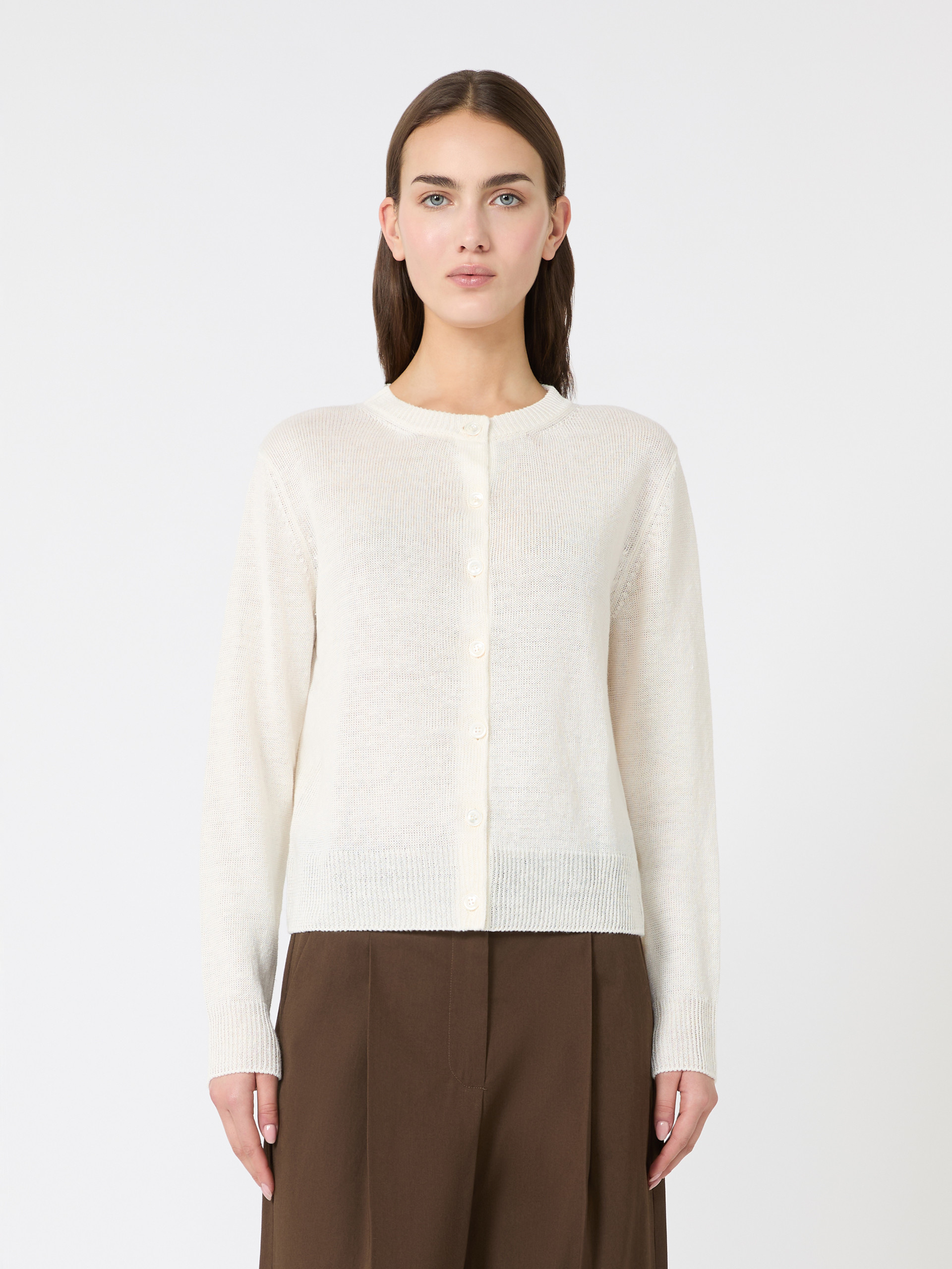 Linen yarn classic cardigan - ECRU - Weekend Max Mara - 2