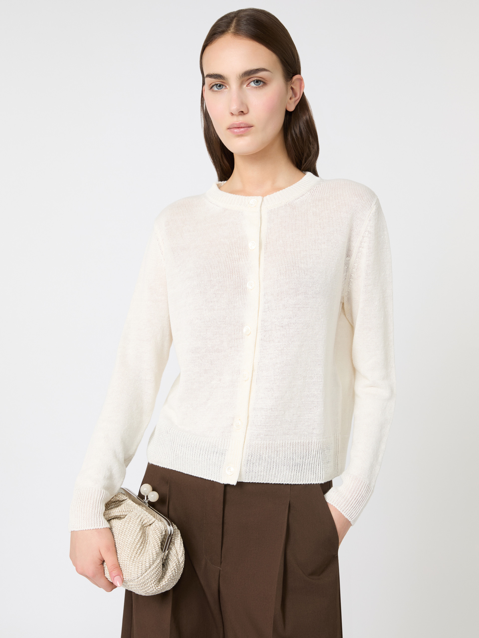 Linen yarn classic cardigan - ECRU - Weekend Max Mara - 4