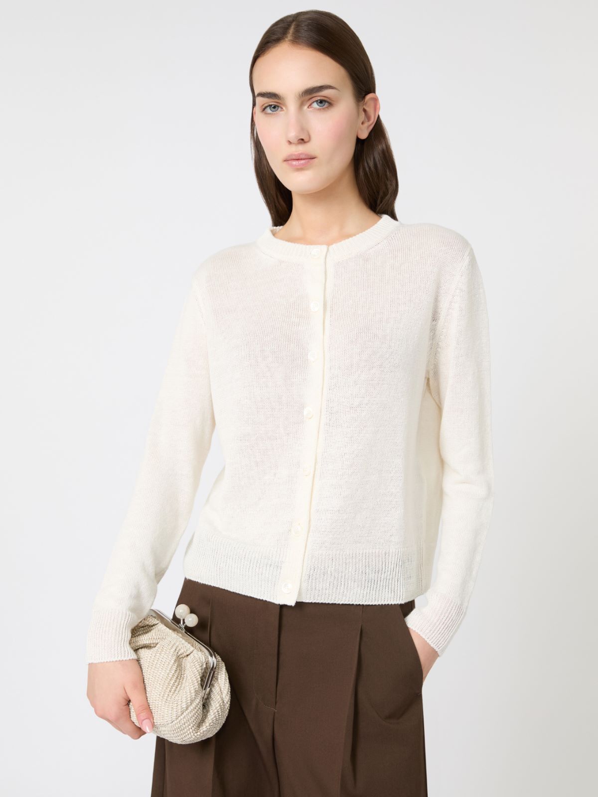 Linen yarn classic cardigan - ECRU - Weekend - 4
