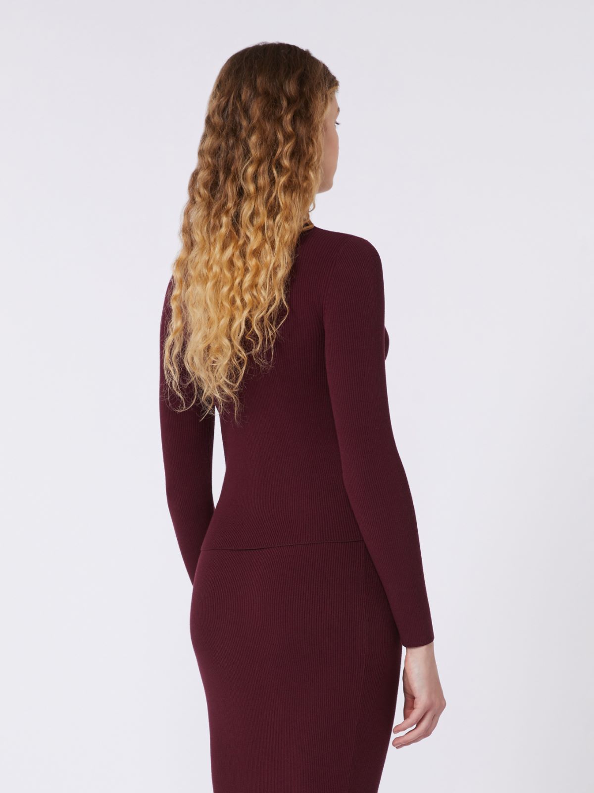 Rib-knit viscose cardigan - BORDEAUX - Weekend - 3