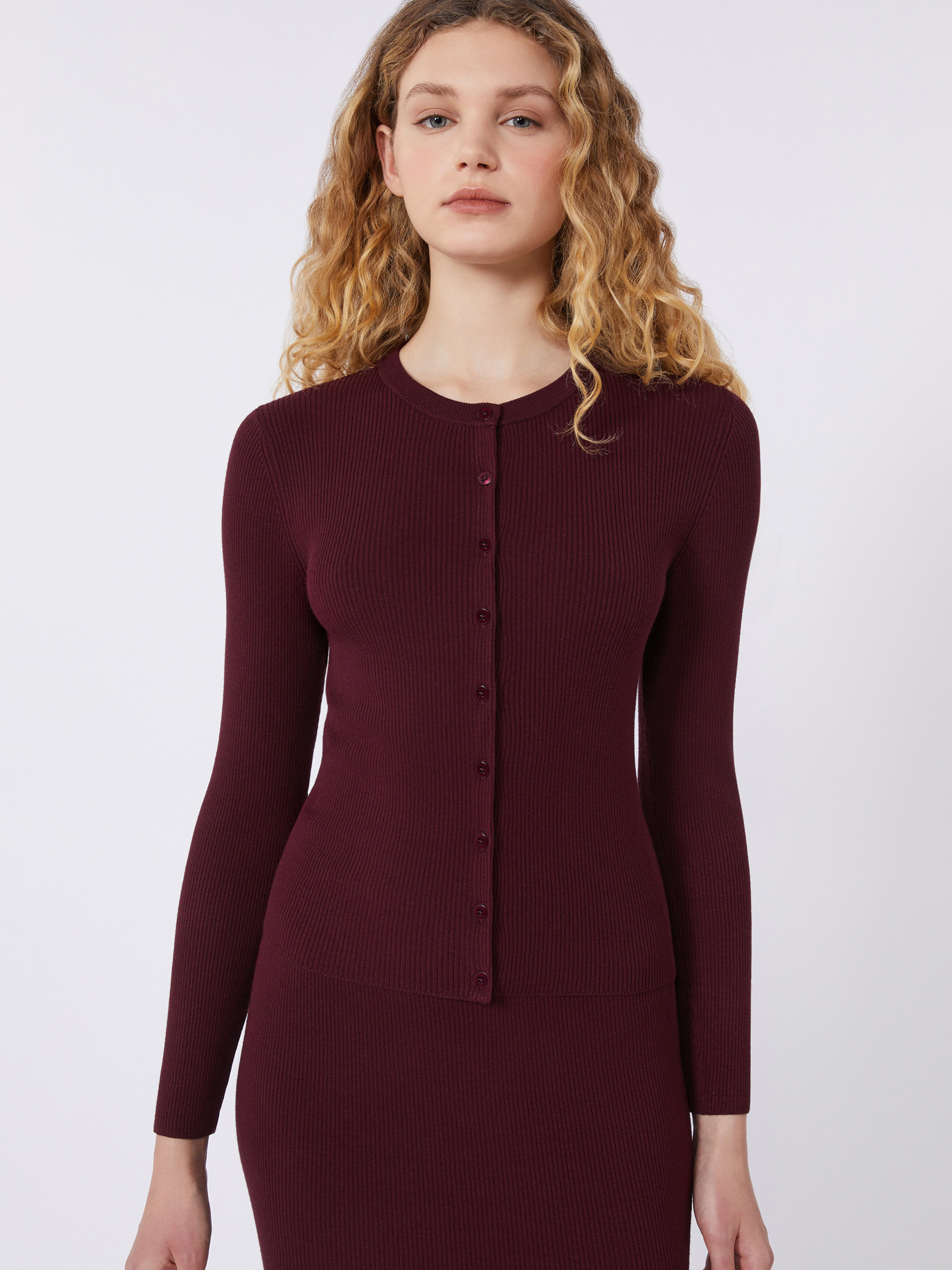 Rib-knit viscose cardigan - BORDEAUX - Weekend Max Mara - 4