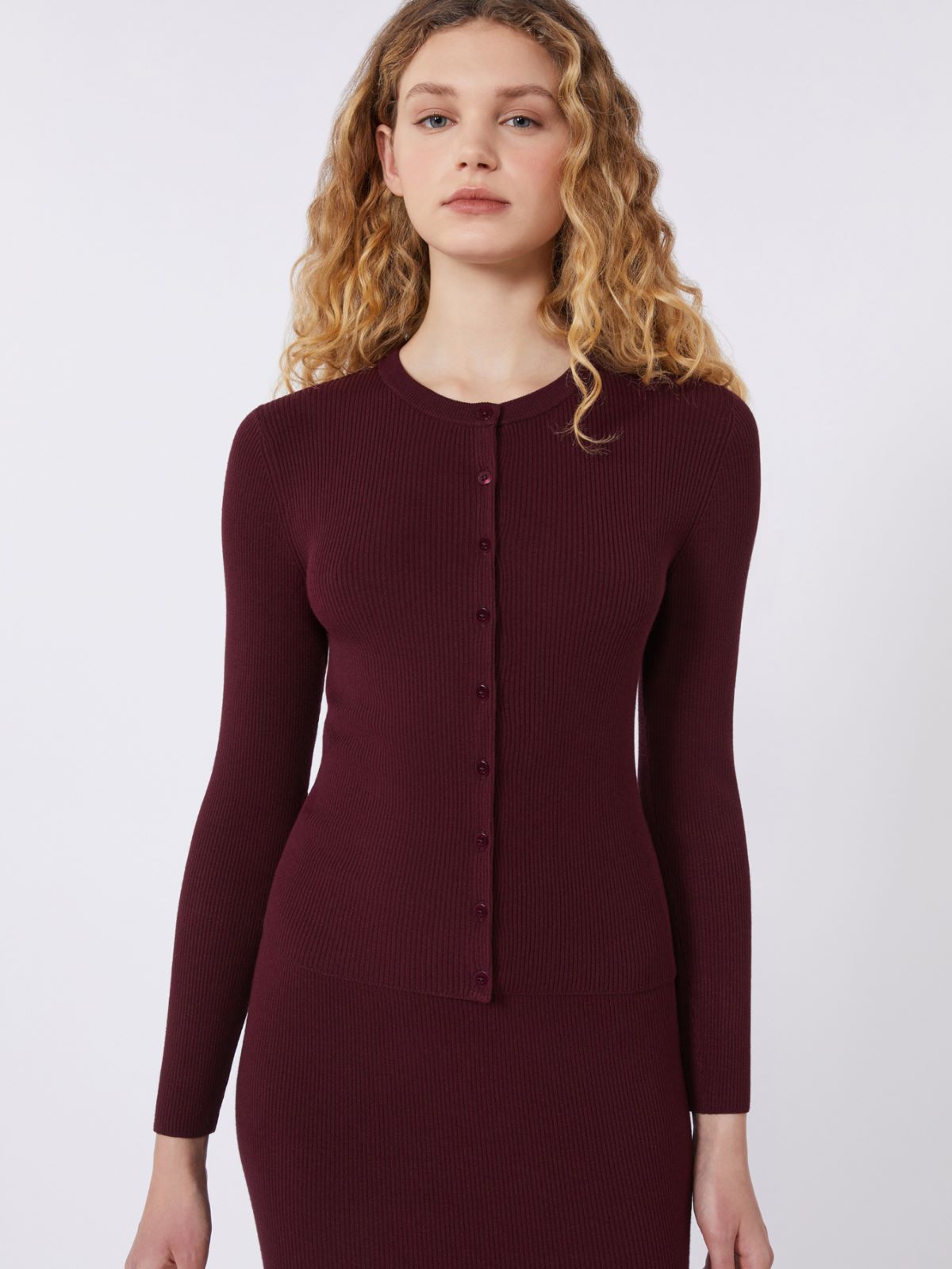 Rib-knit viscose cardigan - BORDEAUX - Weekend - 4