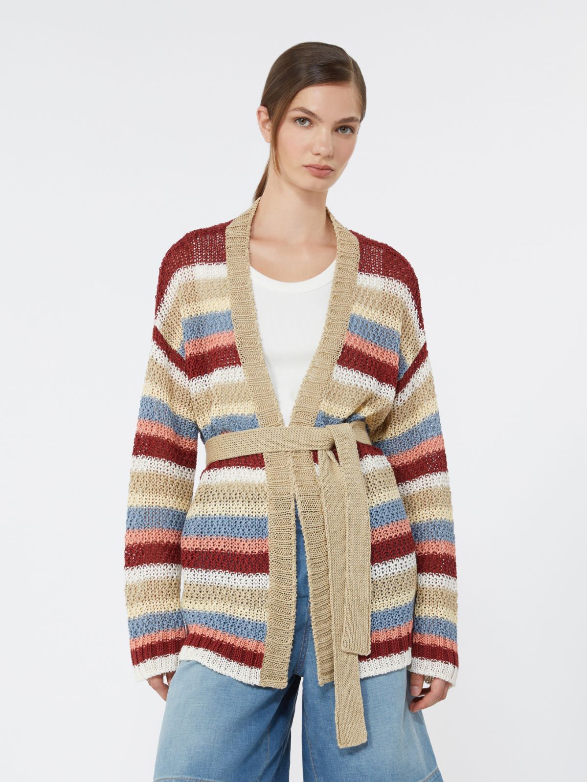 Linen yarn cardigan with belt - CHERRY - Weekend - 2