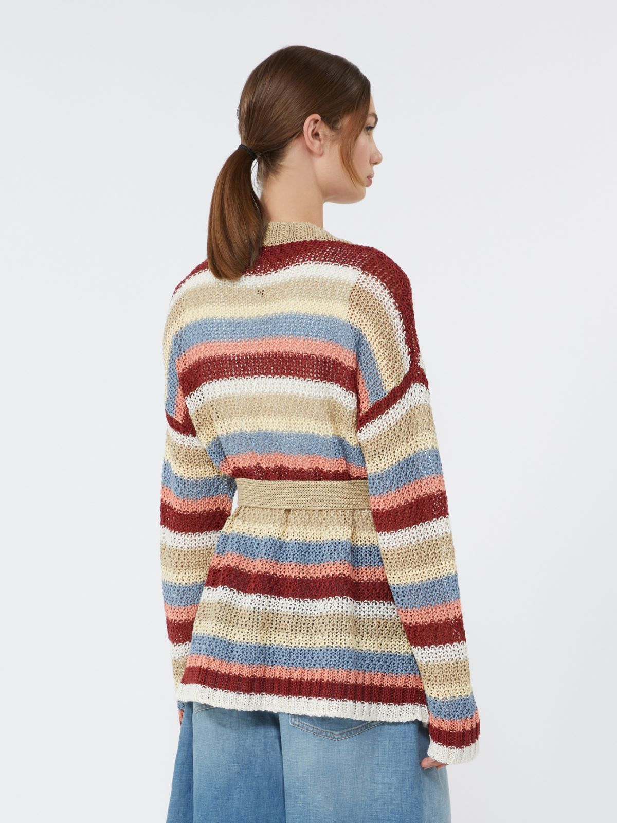 Linen yarn cardigan with belt - CHERRY - Weekend - 3