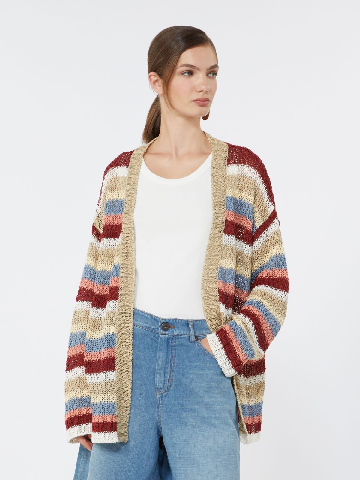Linen yarn cardigan with belt - CHERRY - Weekend - 4