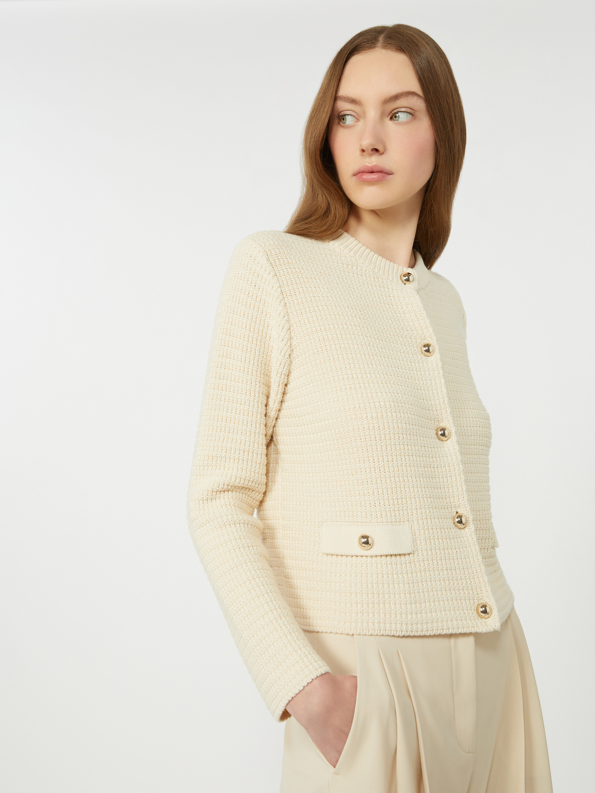 Cropped cotton cardigan - ECRU - Weekend Max Mara - 4
