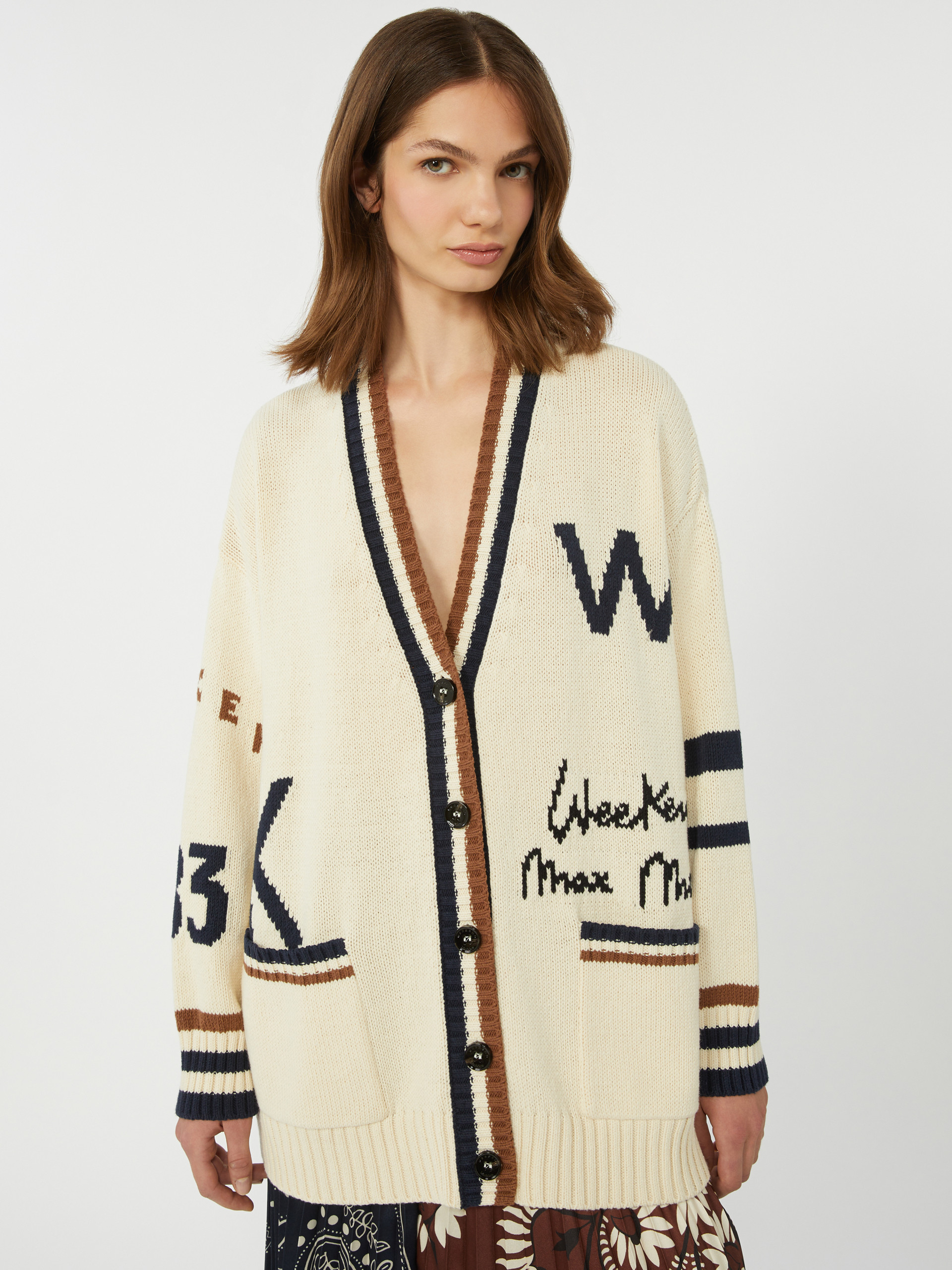 Oversized cotton-blend cardigan - SAND - Weekend Max Mara - 4