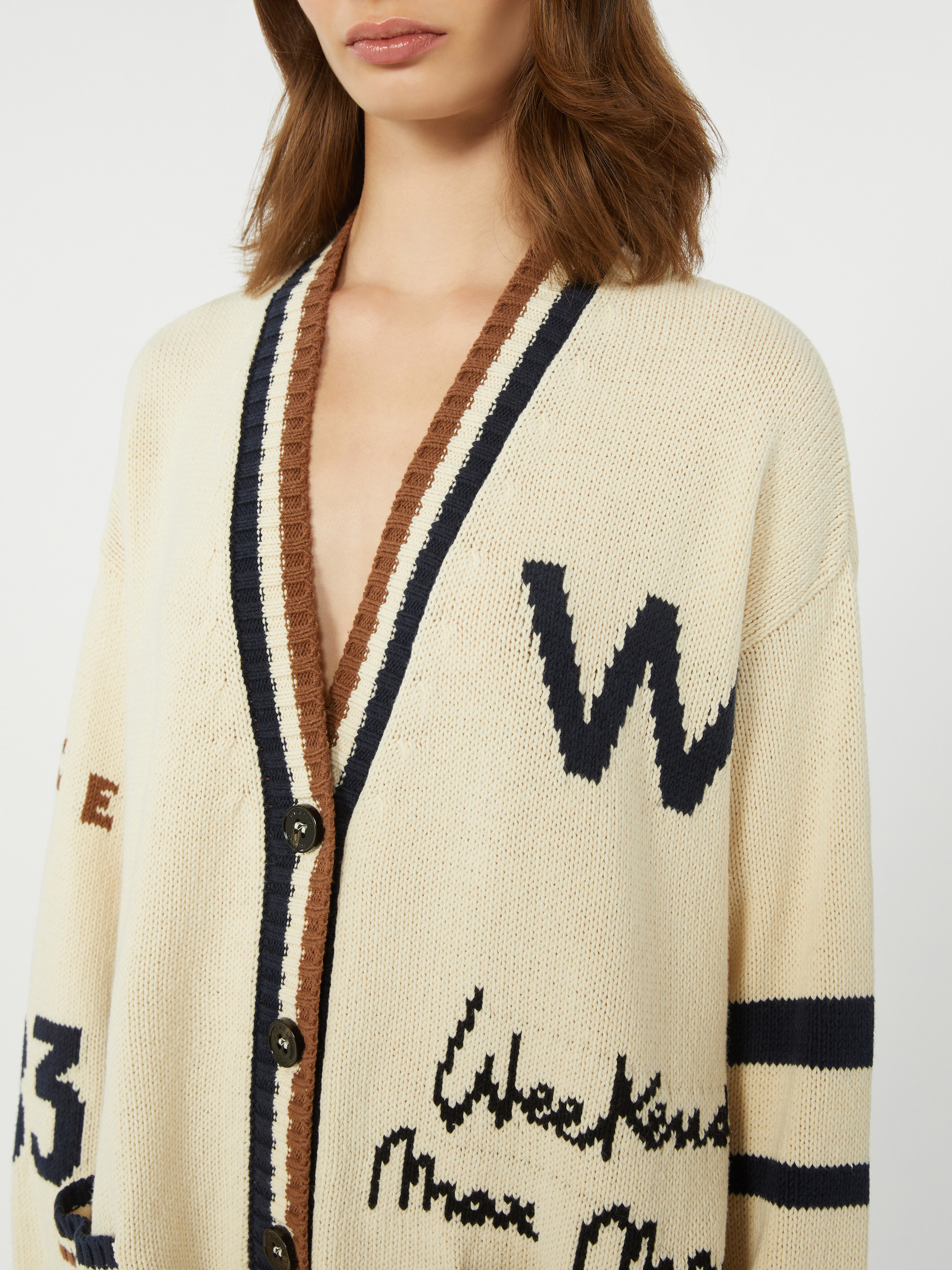 Oversized cotton-blend cardigan - SAND - Weekend Max Mara - 5