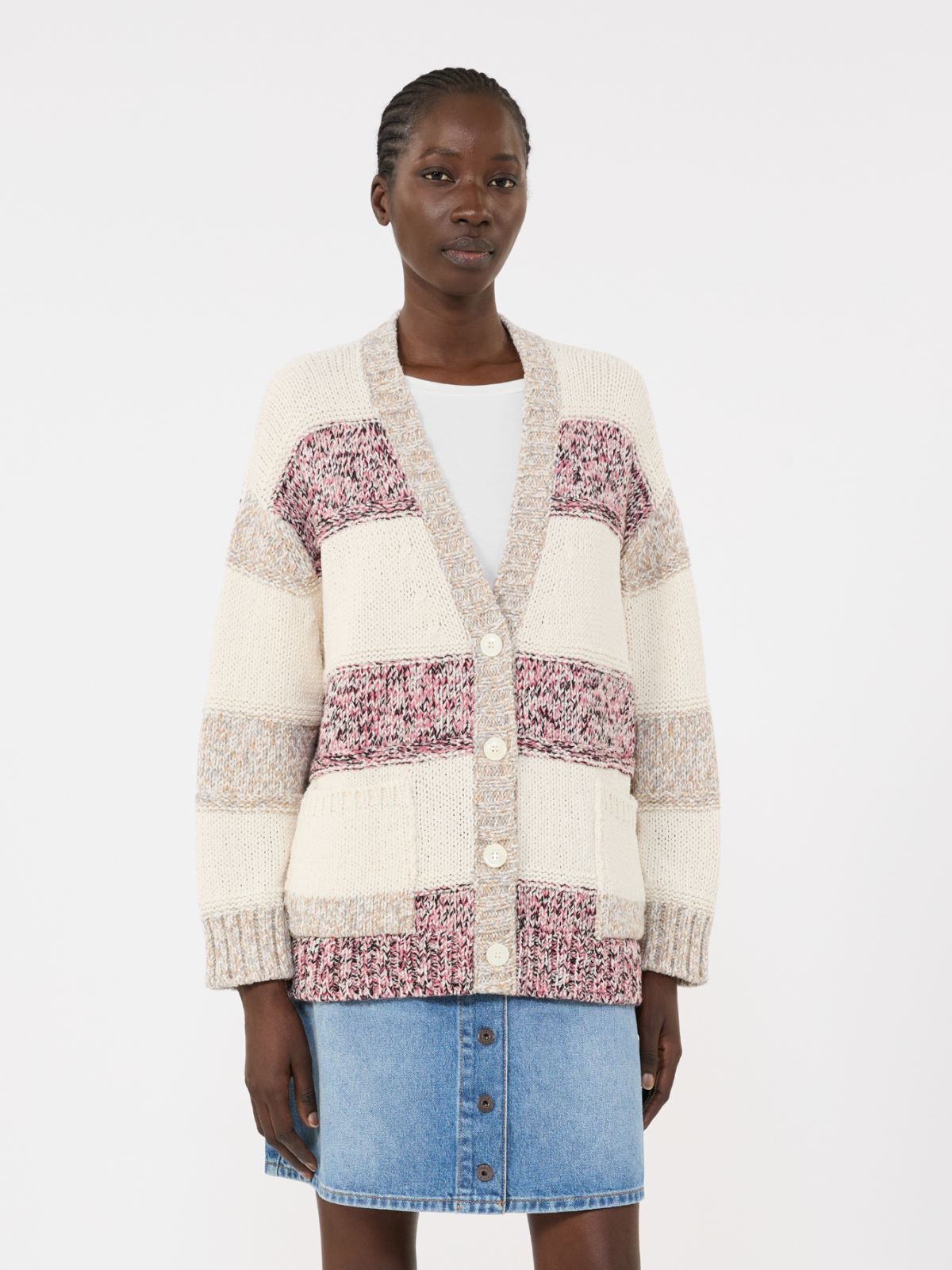 Striped wool and cotton cardigan - SAND - Weekend - 2