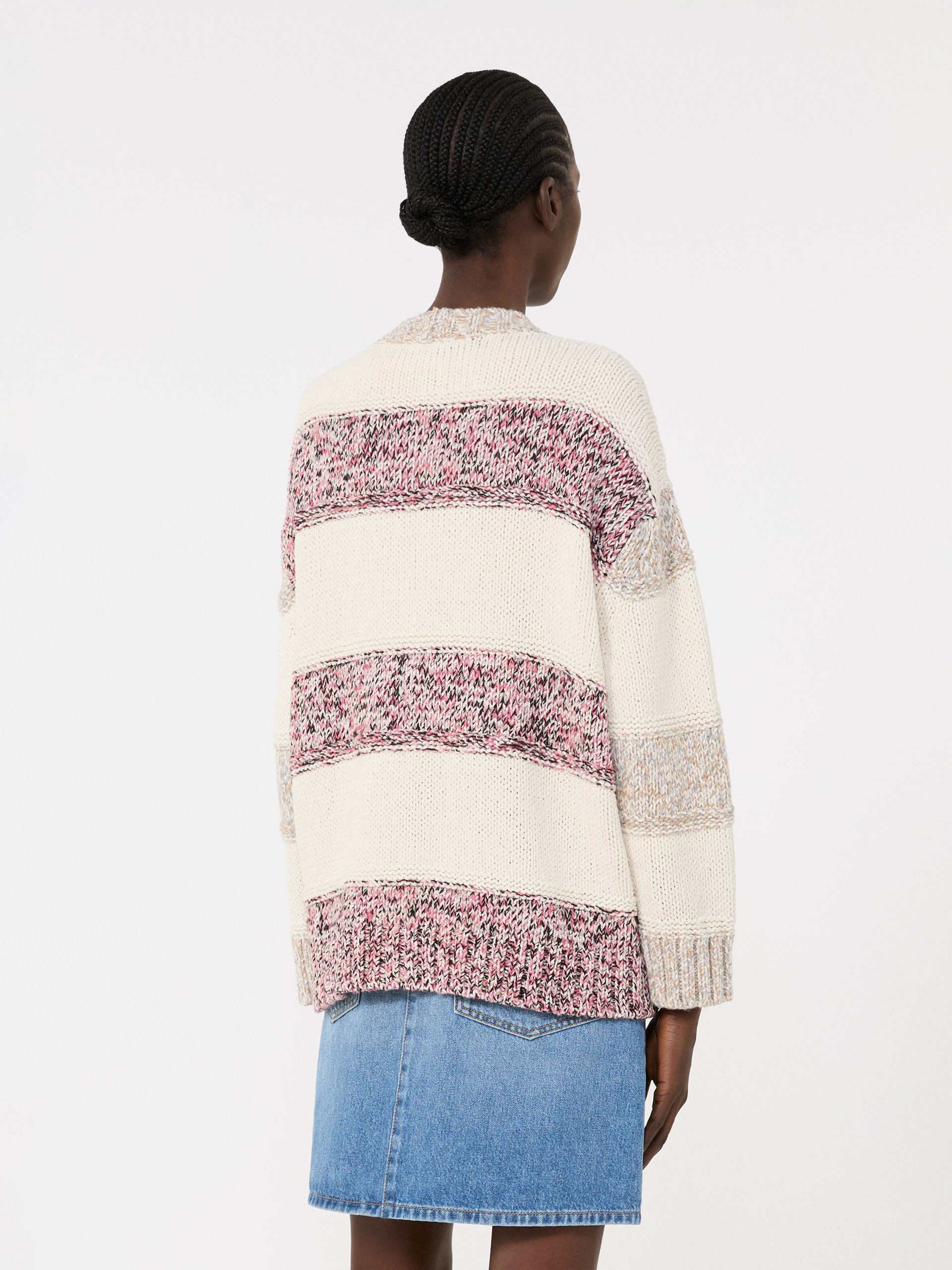 Striped wool and cotton cardigan - SAND - Weekend Max Mara - 3