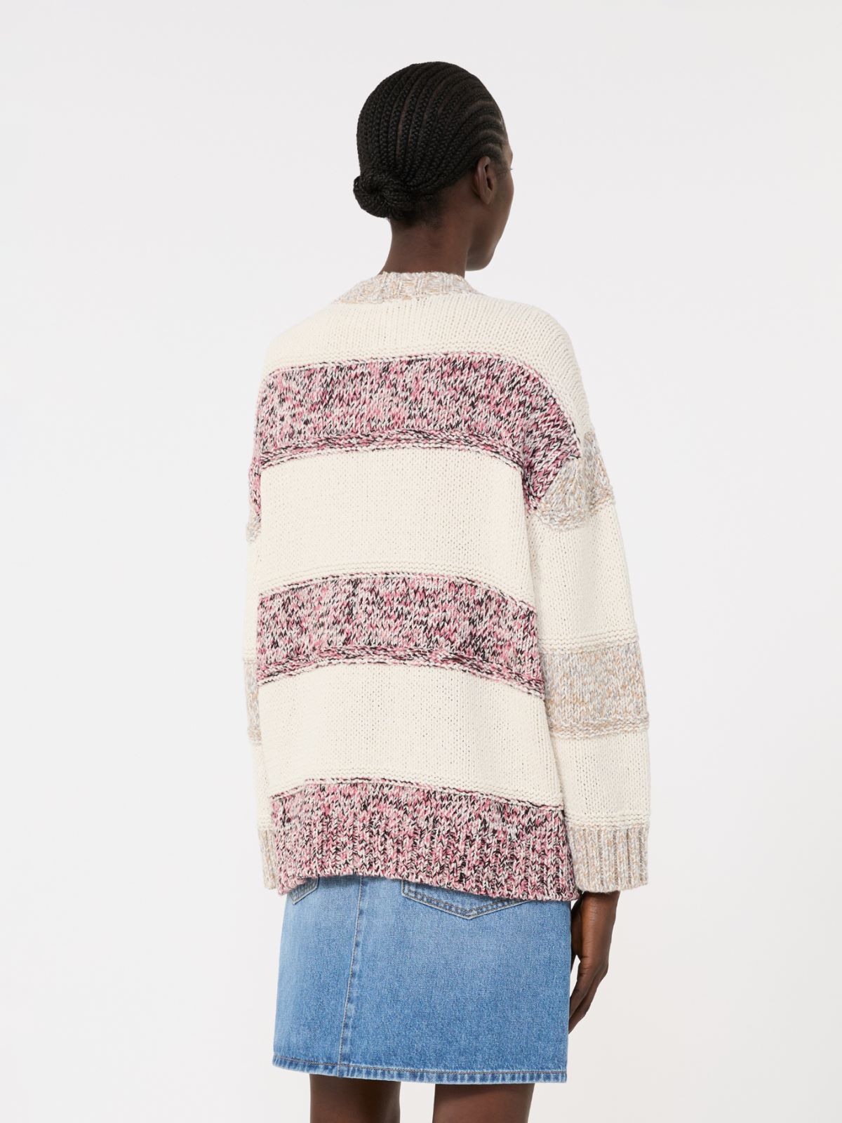 Striped wool and cotton cardigan - SAND - Weekend - 3