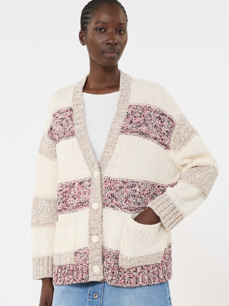 Striped wool and cotton cardigan - SAND - Weekend