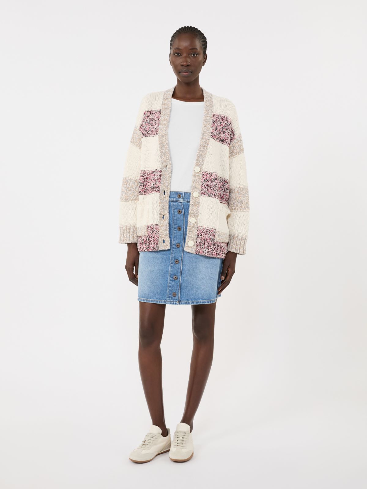 Striped wool and cotton cardigan - SAND - Weekend