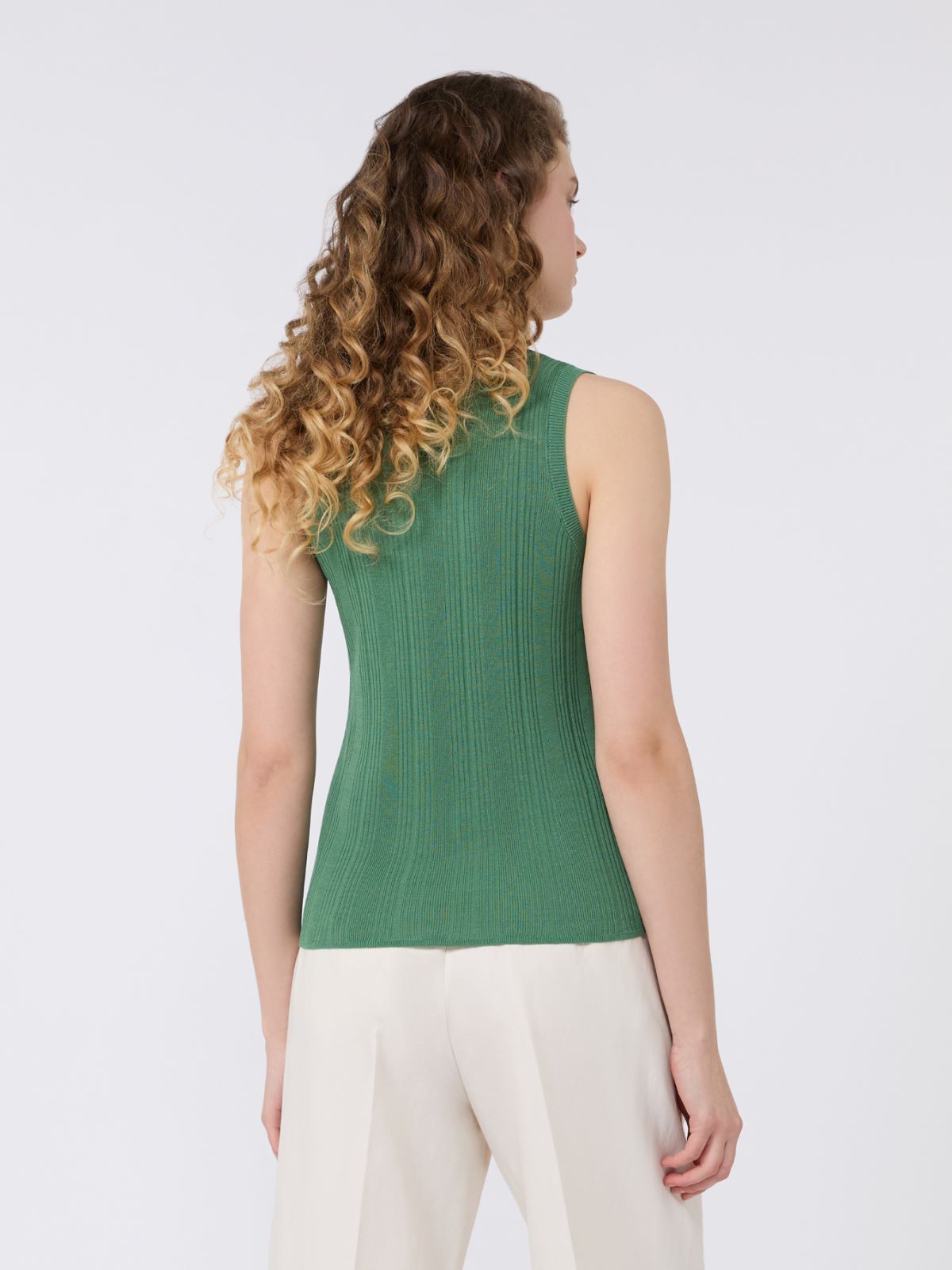 Viscose yarn sleeveless jumper - GREEN - Weekend - 3