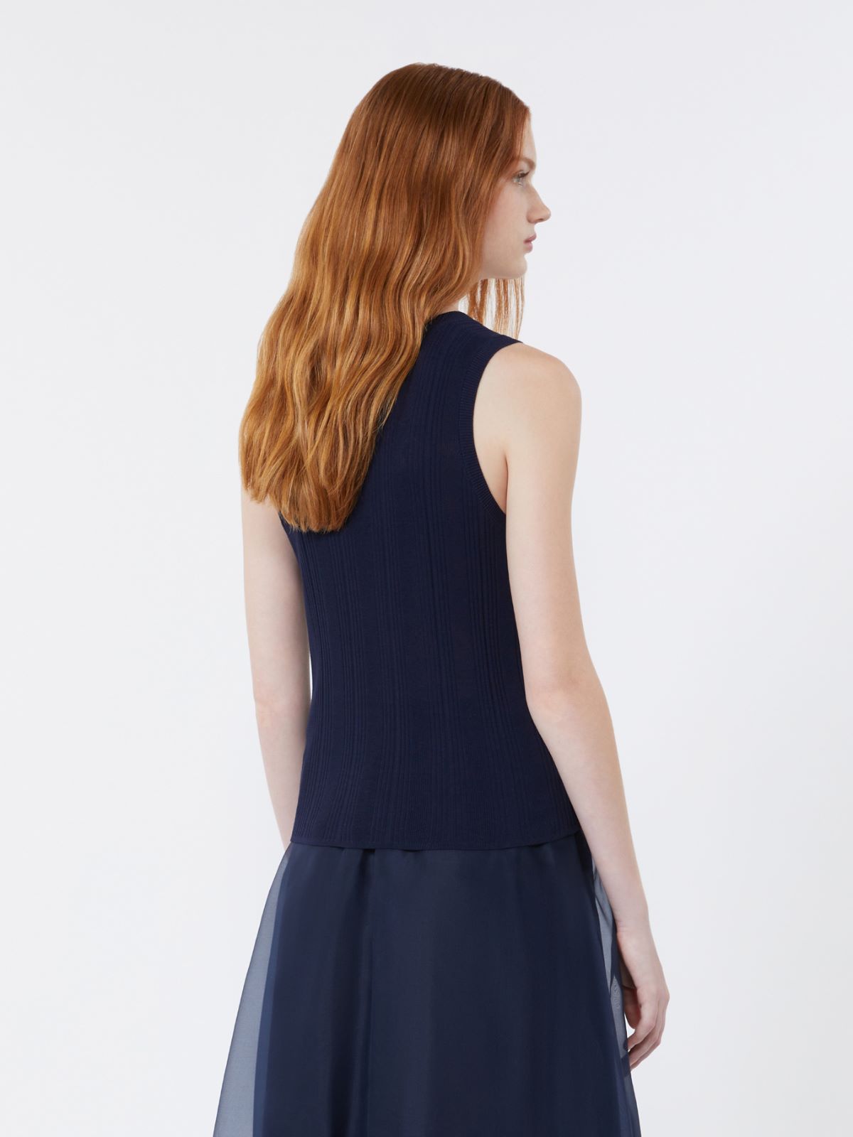 Viscose yarn sleeveless jumper - NAVY - Weekend - 3