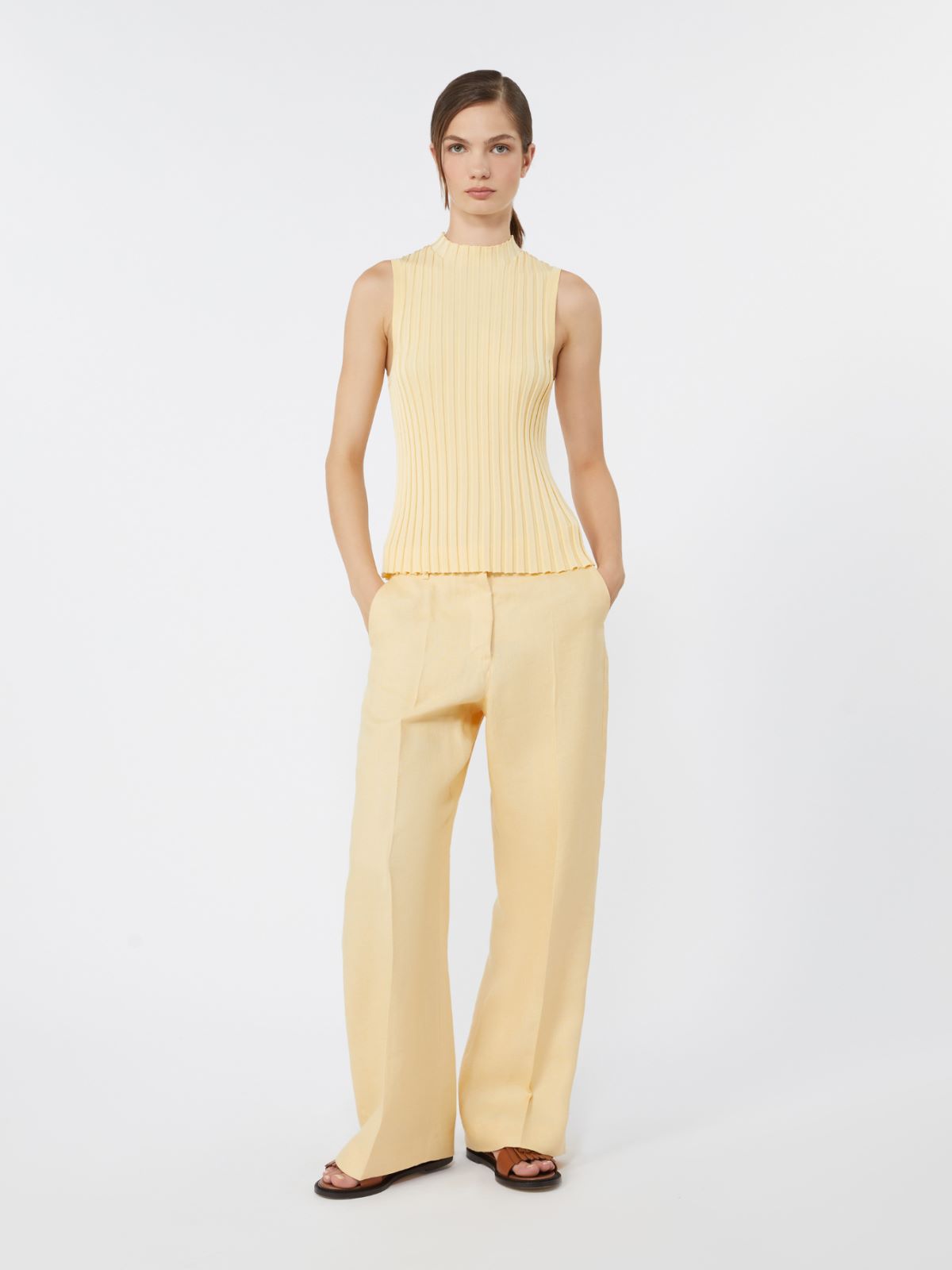 Stretch viscose yarn jumper - LIGHT YELLOW - Weekend