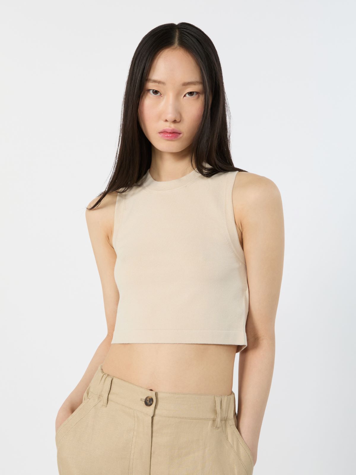 Crop top in viscose yarn - SAND - Weekend - 4