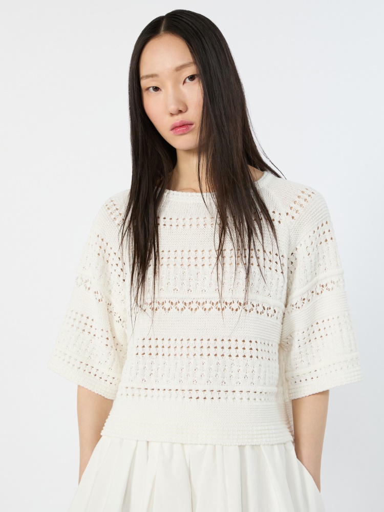 Maglia in cotone crochet - AVORIO - Weekend