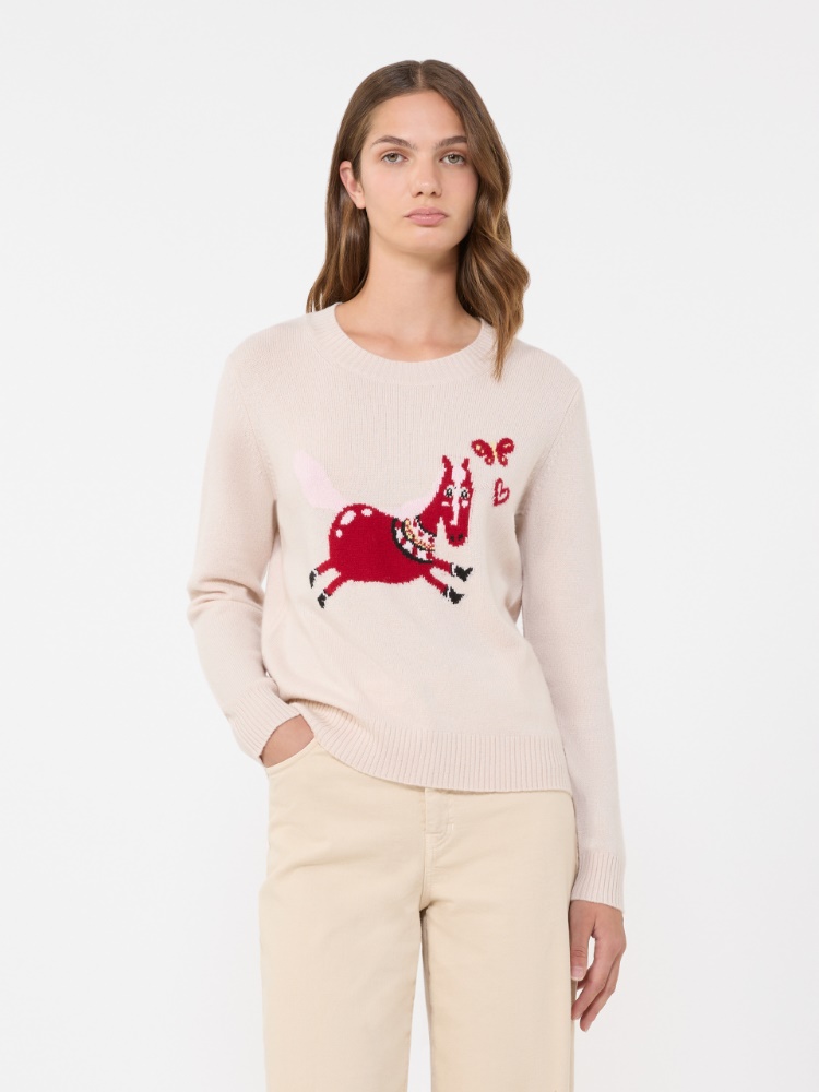 Inlay-detail cashmere sweater - SAND - Weekend