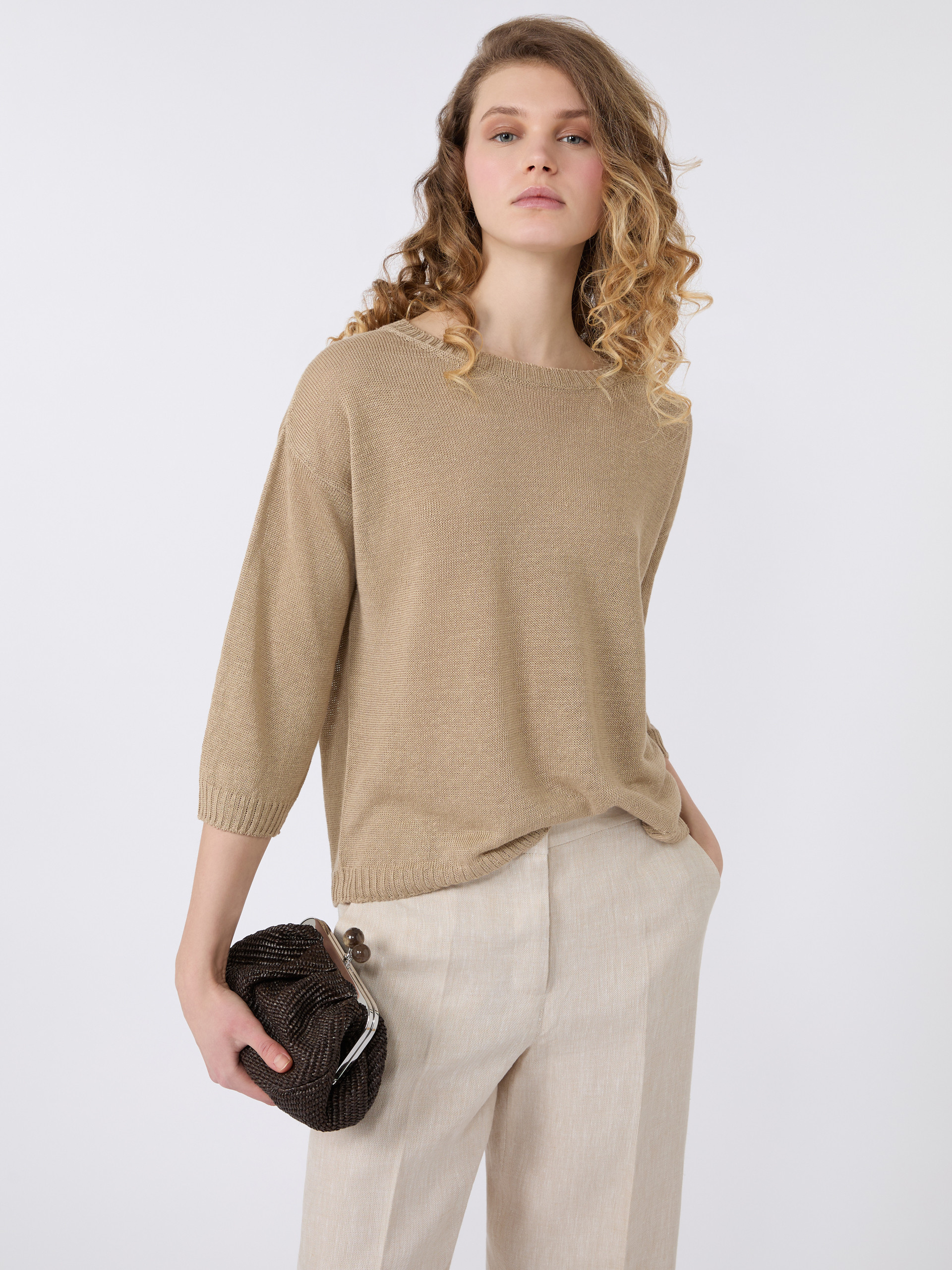 Linen yarn oversize jumper - EARTH - Weekend Max Mara - 4