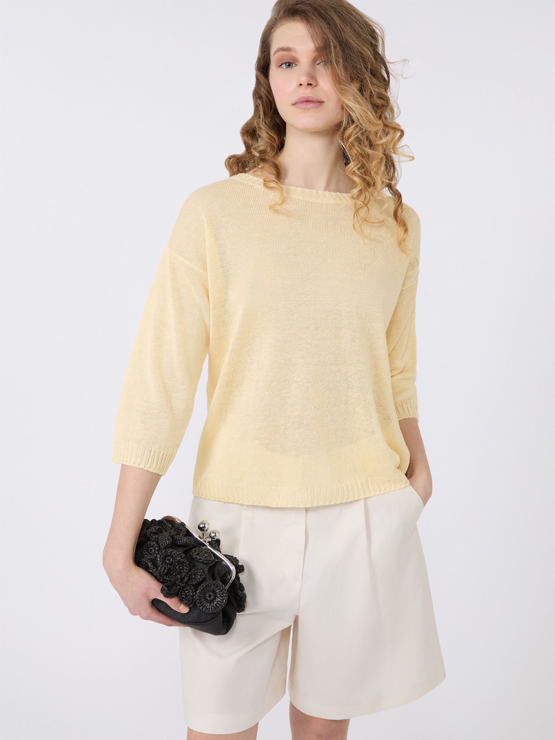Linen yarn oversize jumper - LIGHT YELLOW - Weekend Max Mara - 4