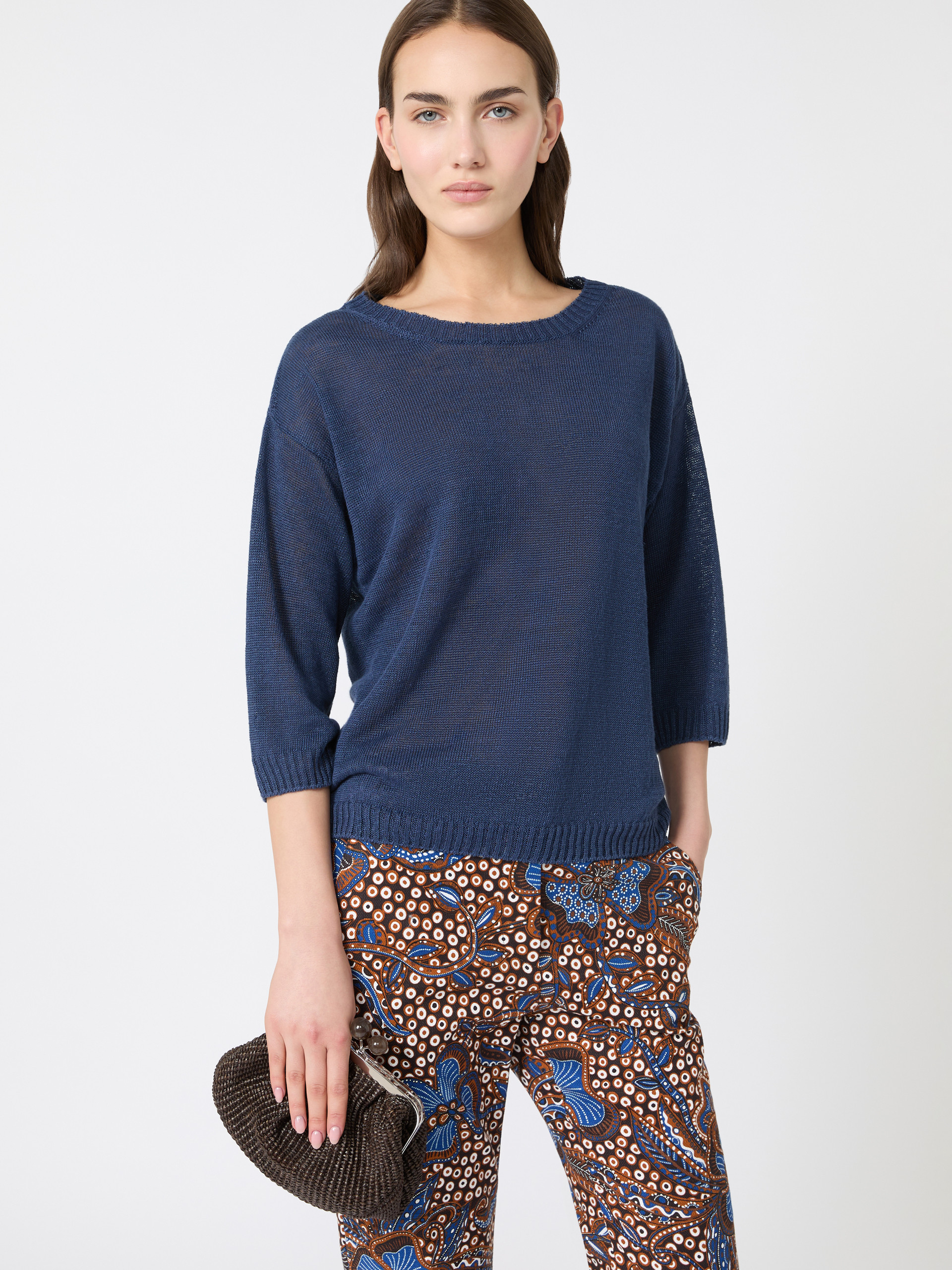 Linen yarn oversize jumper - NAVY - Weekend Max Mara - 4