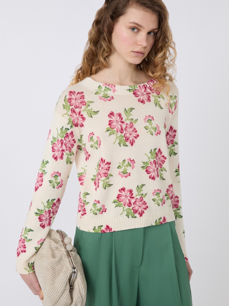 Floral printed cotton jumper - ECRU - Weekend