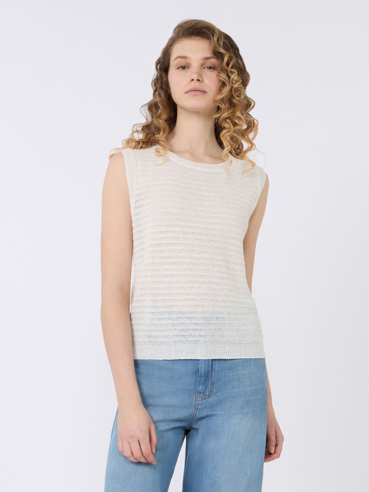 Linen yarn waistcoat - ECRU - Weekend - 2