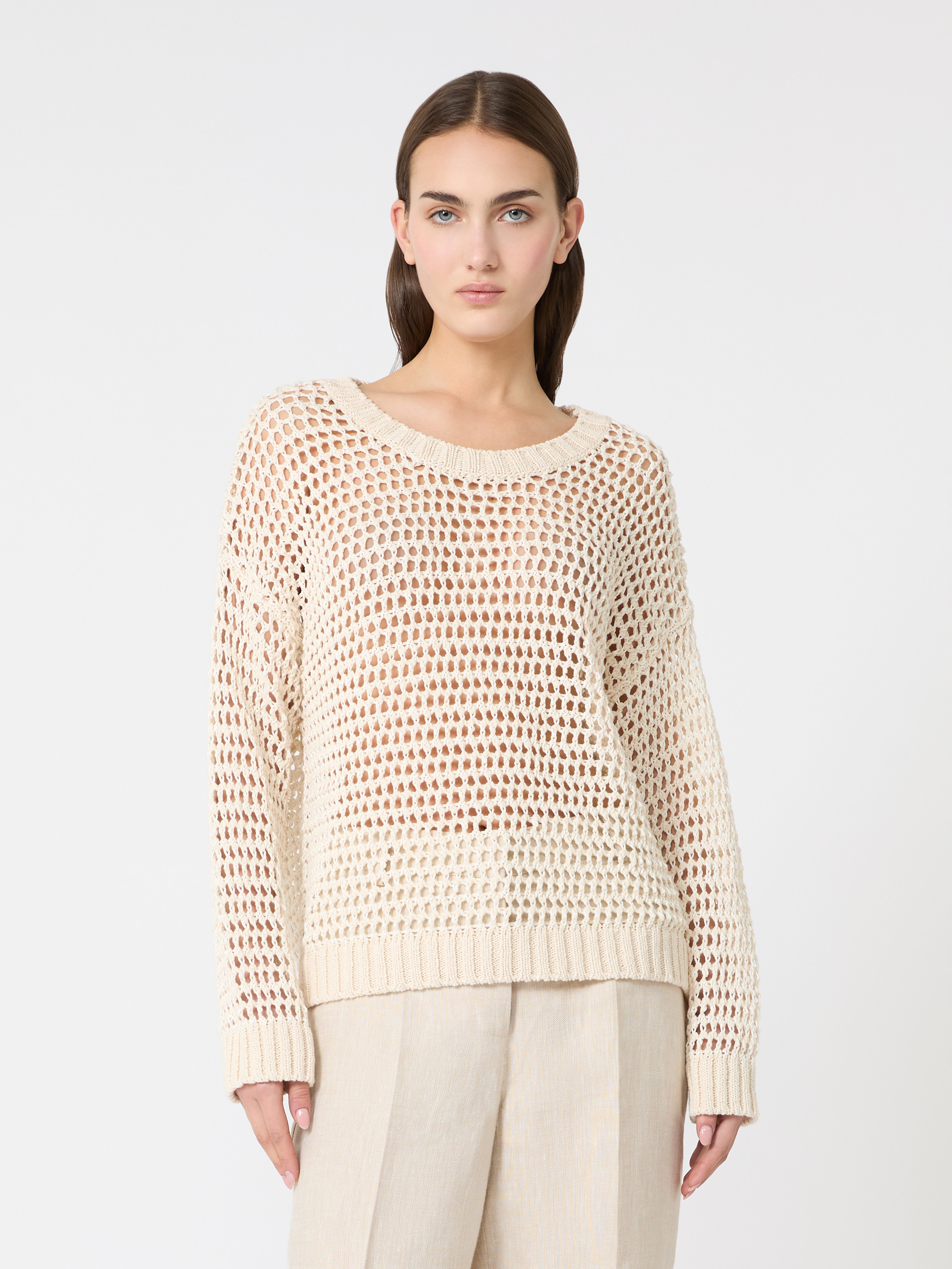 Linen and cotton yarn mesh jumper - ECRU - Weekend Max Mara - 2