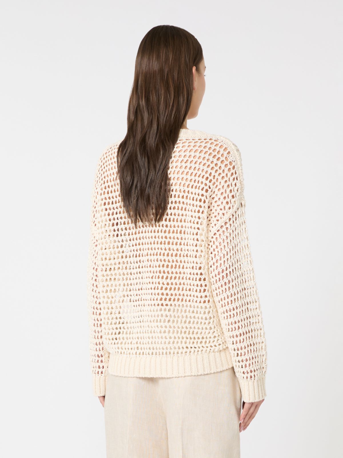 Linen and cotton yarn mesh jumper - ECRU - Weekend - 3